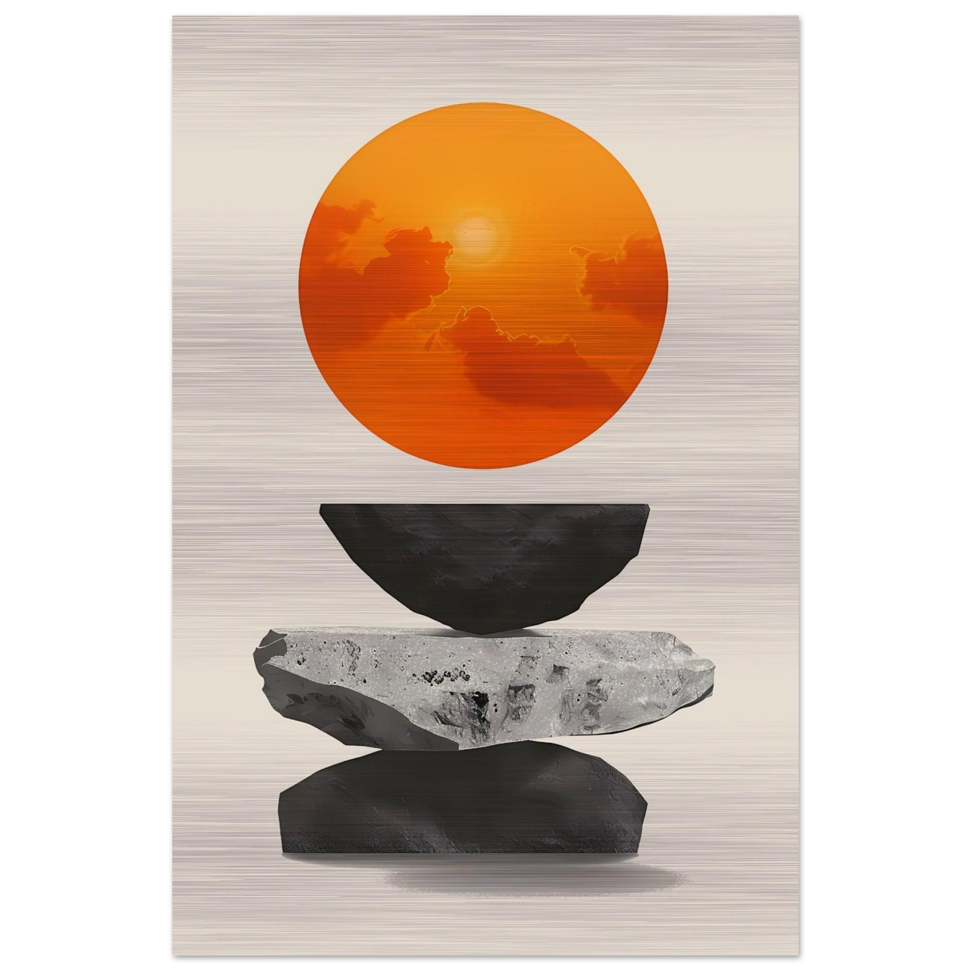 Zen Balance Sunset Fine Art Poster - Orange Sun and Stacked Stone & Radiant Sky - Image 2