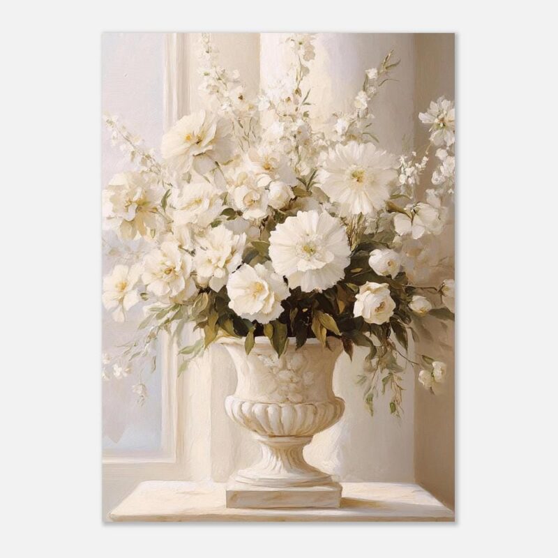 Classic White Floral Still Life Fine Art Poster - A Timeless Elegance in Various Sizes