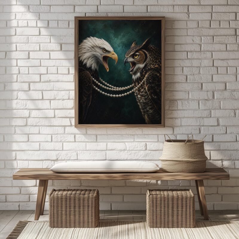 Eagle and Owl Wall Art, Dark Academia Wildlife Print