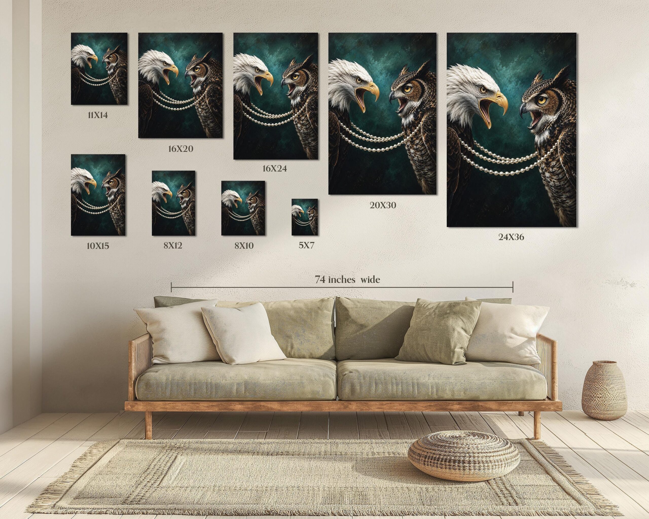 Eagle and Owl Wall Art, Dark Academia Wildlife Print - Image 2