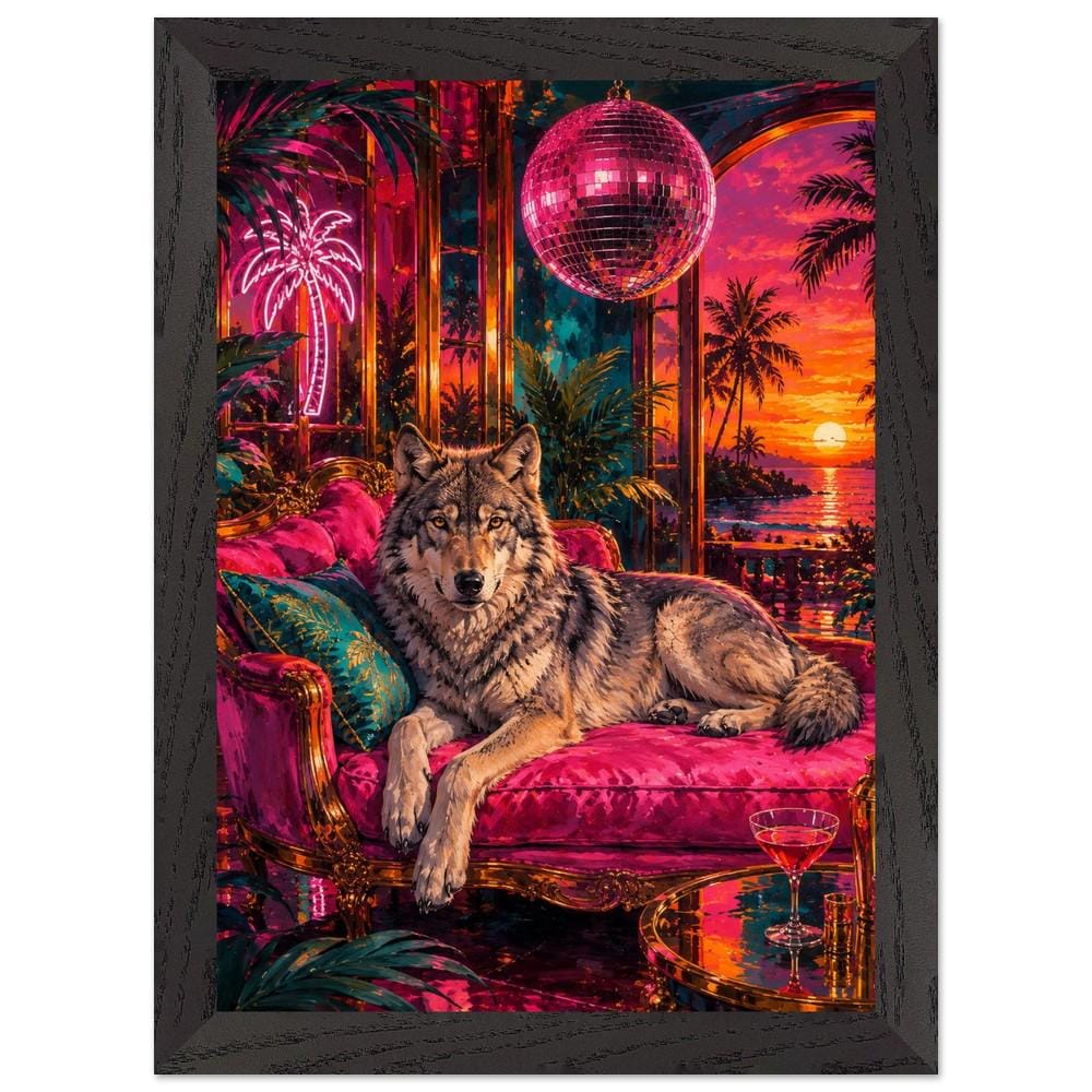 Neon Wolf Wall Art, Tropical Synthwave & Disco Ball and Bed - Image 3
