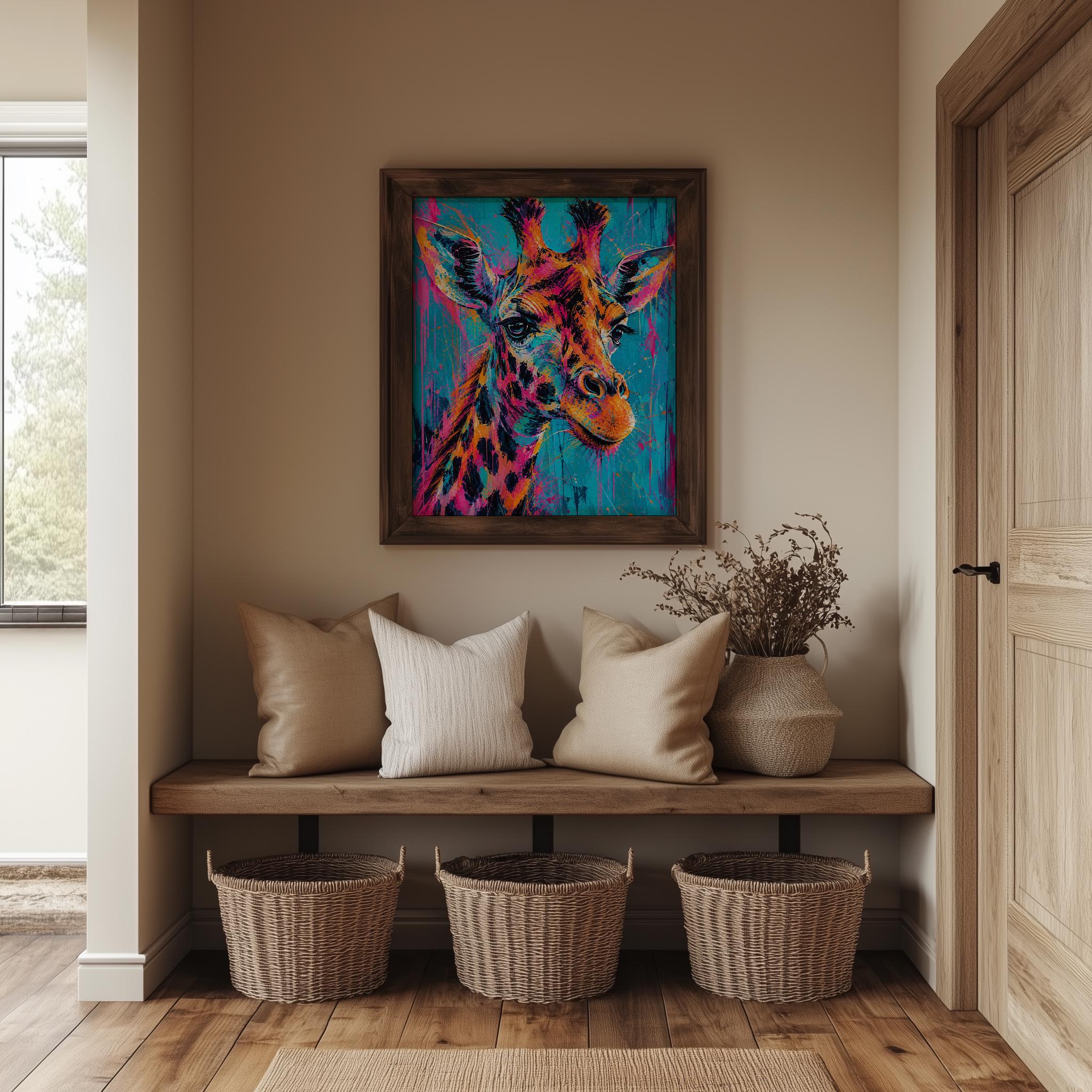 Vibrant Splatter Giraffe Framed Wall Art, Abstract Animal Print, Colorful Home Decor, Ready to Hang Pop Art Artwork, Modern Wall Art - Image 4