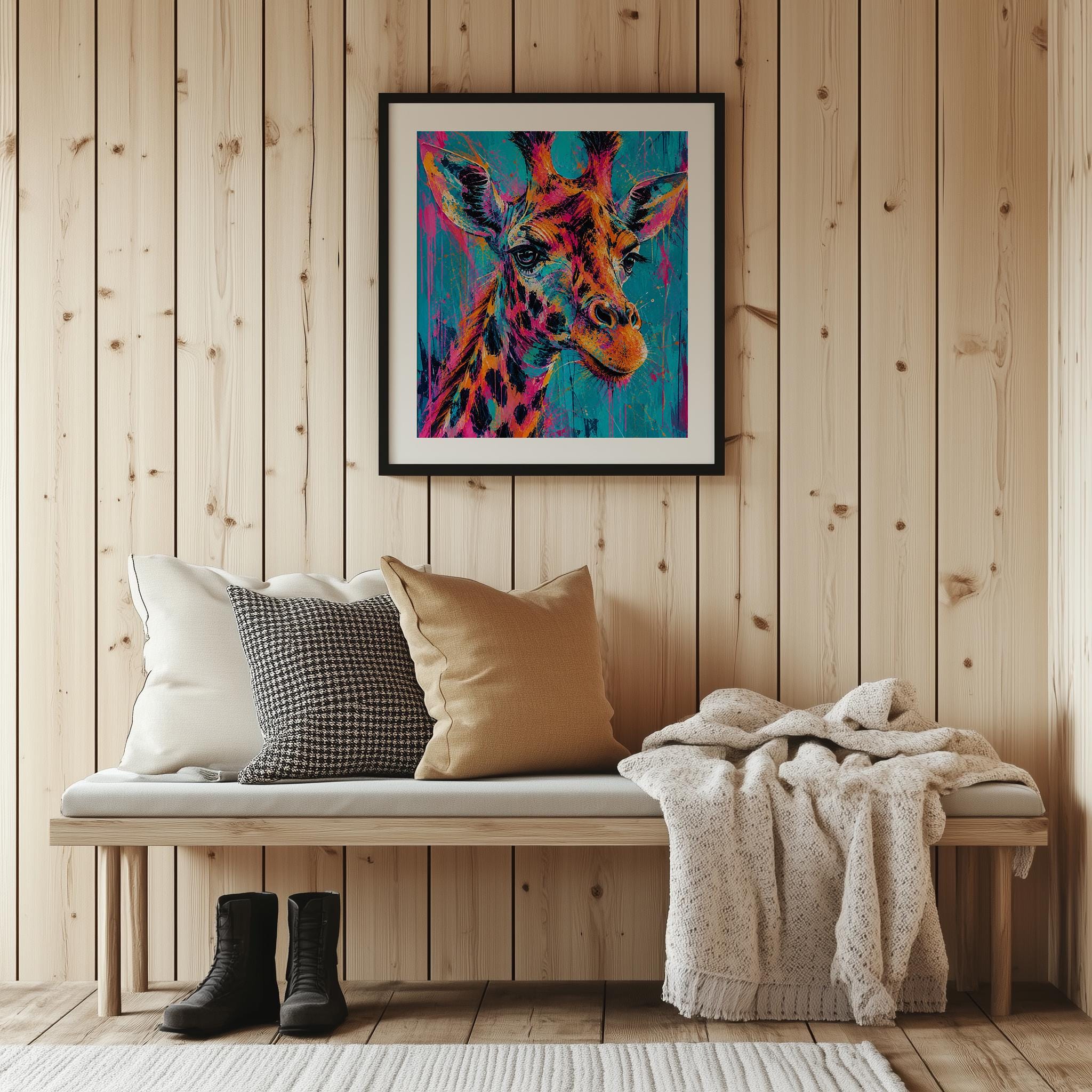 Vibrant Splatter Giraffe Framed Wall Art, Abstract Animal Print, Colorful Home Decor, Ready to Hang Pop Art Artwork, Modern Wall Art - Image 5