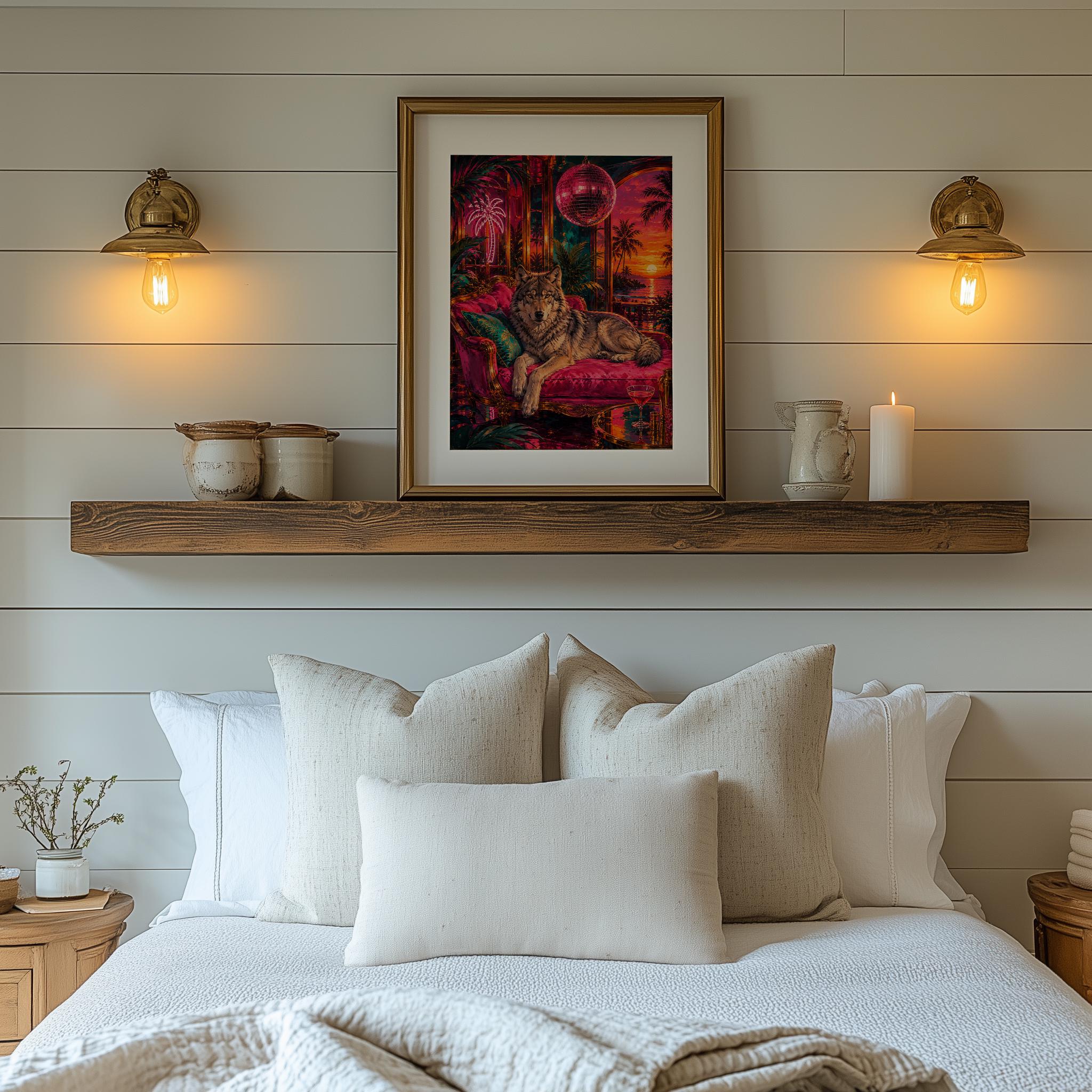 Neon Wolf Wall Art, Tropical Synthwave & Disco Ball and Bed - Image 7