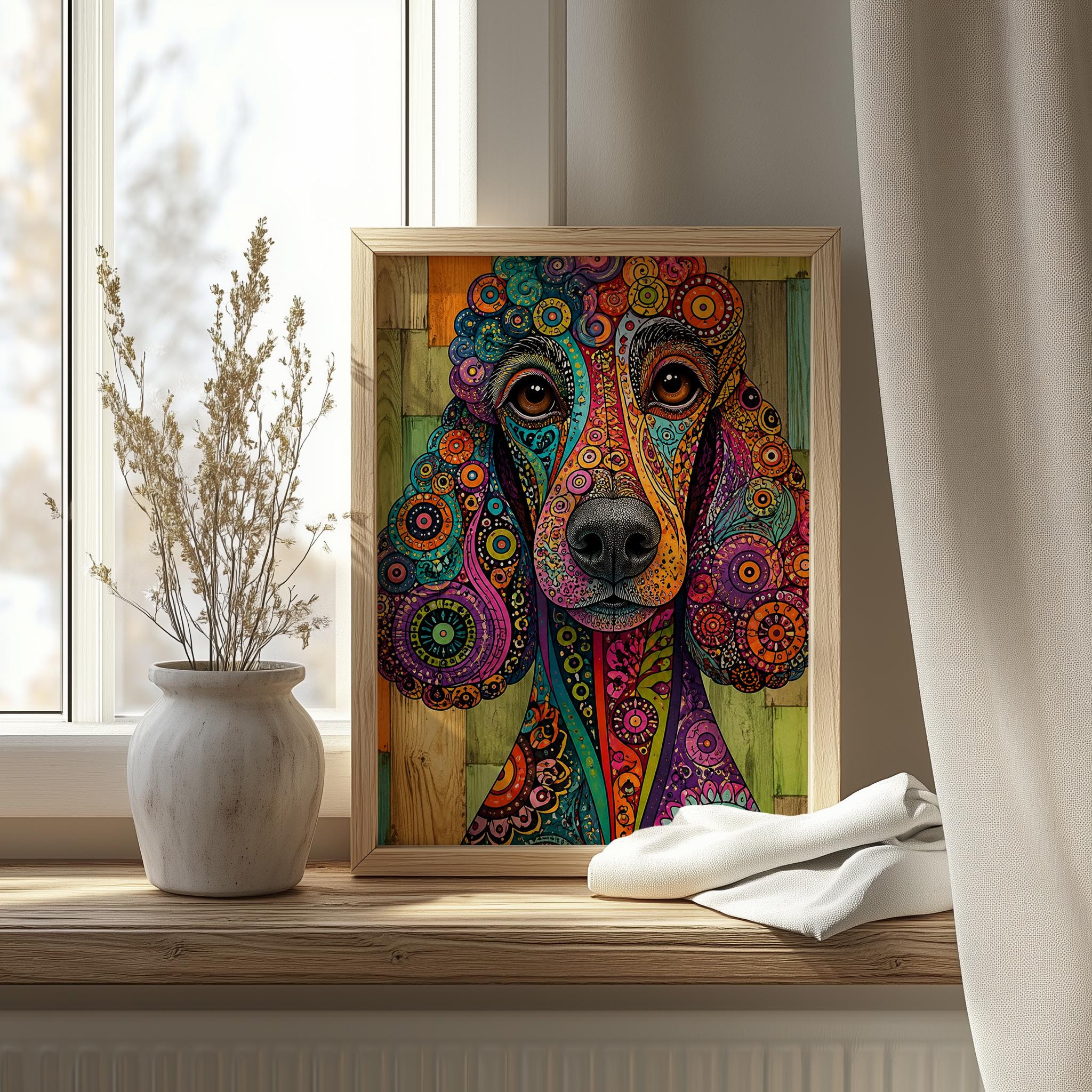 Poodle Wall Art, Colorful Boho Dog Print