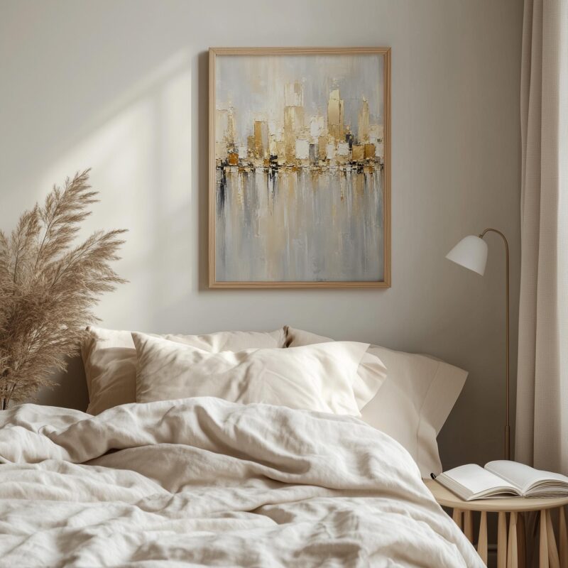 Gold Cityscape Wall Art, Modern Abstract Skyline Print