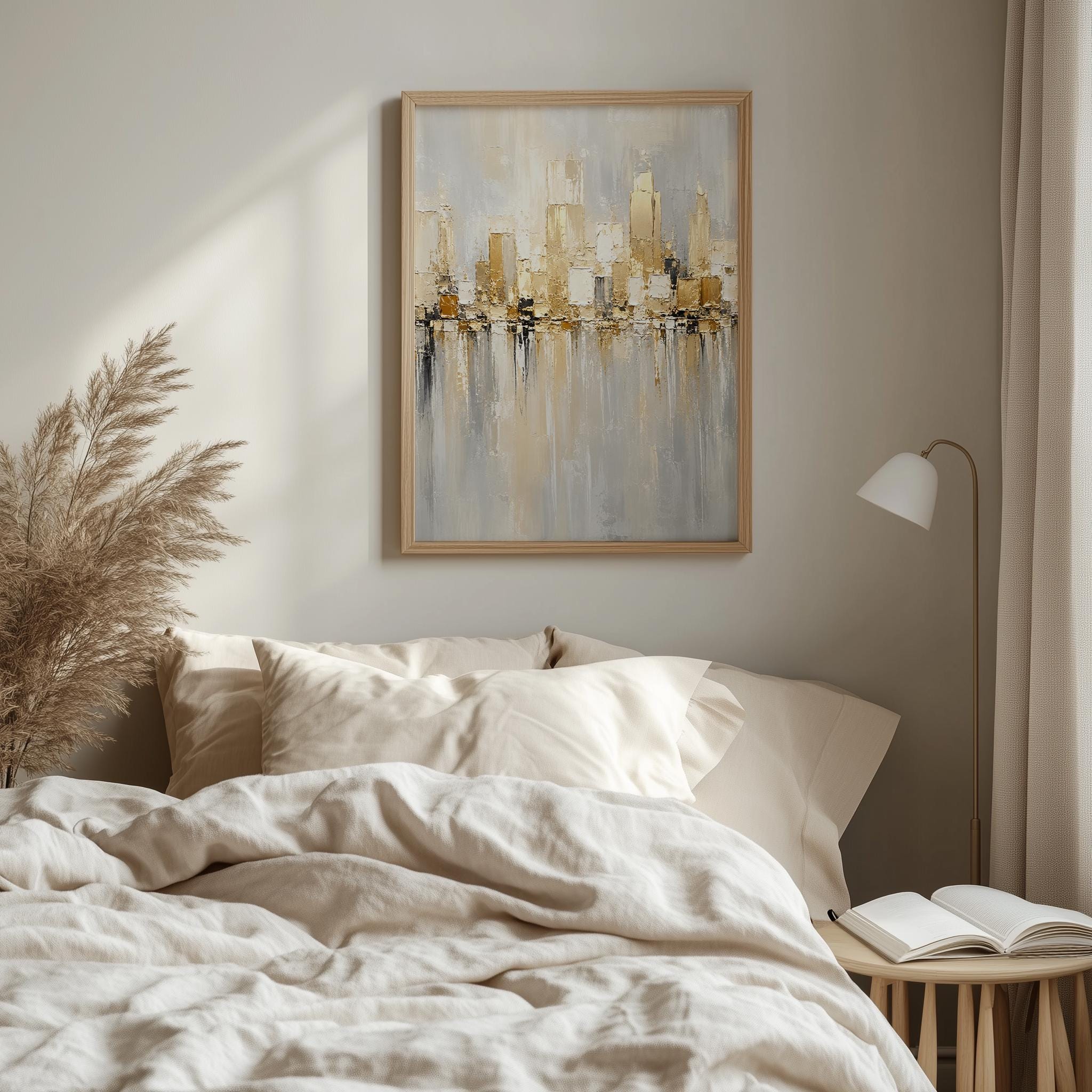 Gold Cityscape Wall Art, Modern Abstract Skyline Print