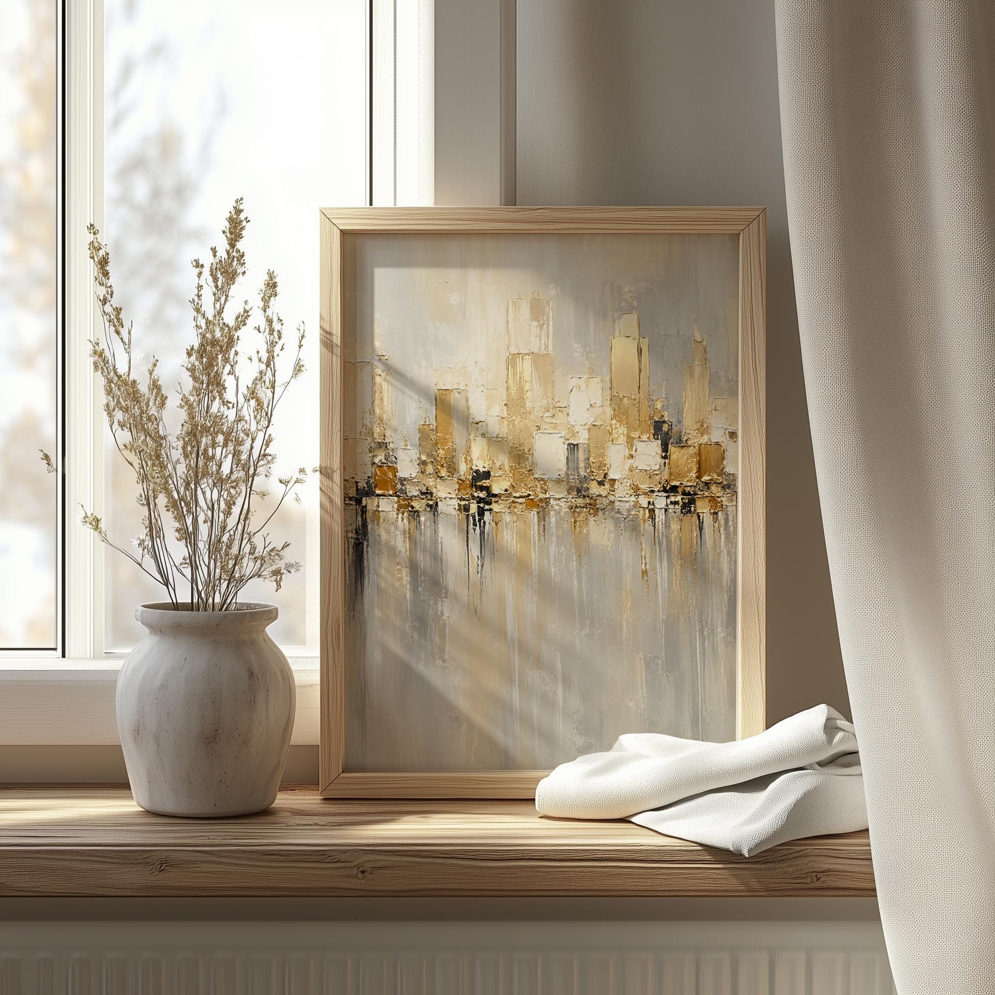 Gold Cityscape Wall Art, Modern Abstract Skyline Print - Image 9