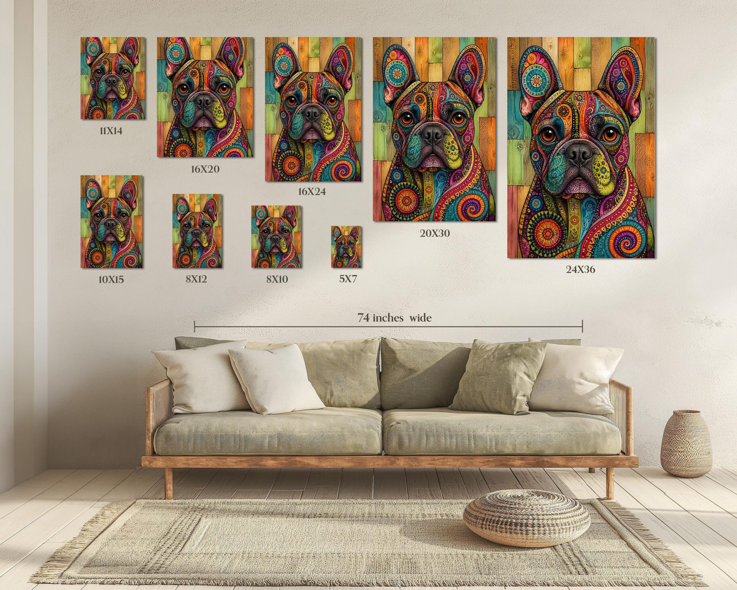 Vibrant Bohemian French Bulldog Framed Art, Psychedelic Dog Print, Eclectic Animal Decor - Image 8