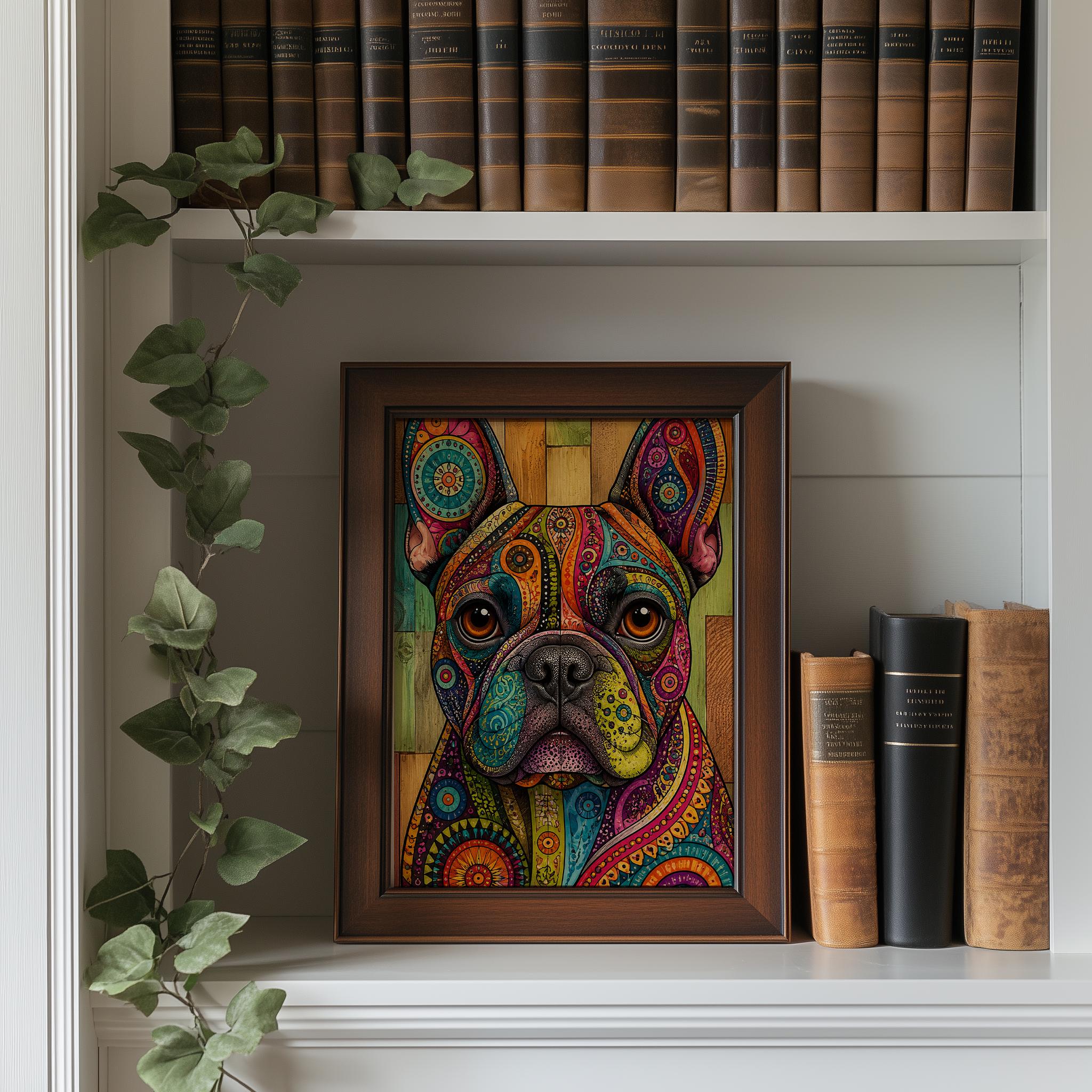 Vibrant Bohemian French Bulldog Framed Art, Psychedelic Dog Print, Eclectic Animal Decor - Image 9