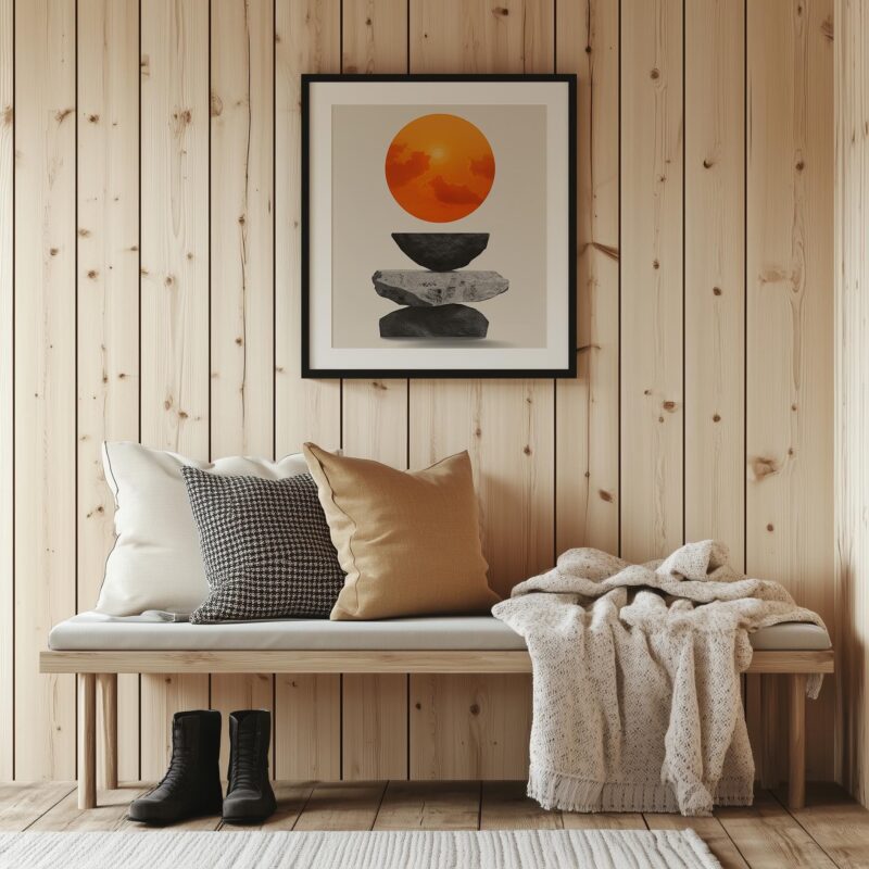 Zen Balance Sunset Fine Art Poster - Orange Sun and Stacked Stone & Radiant Sky