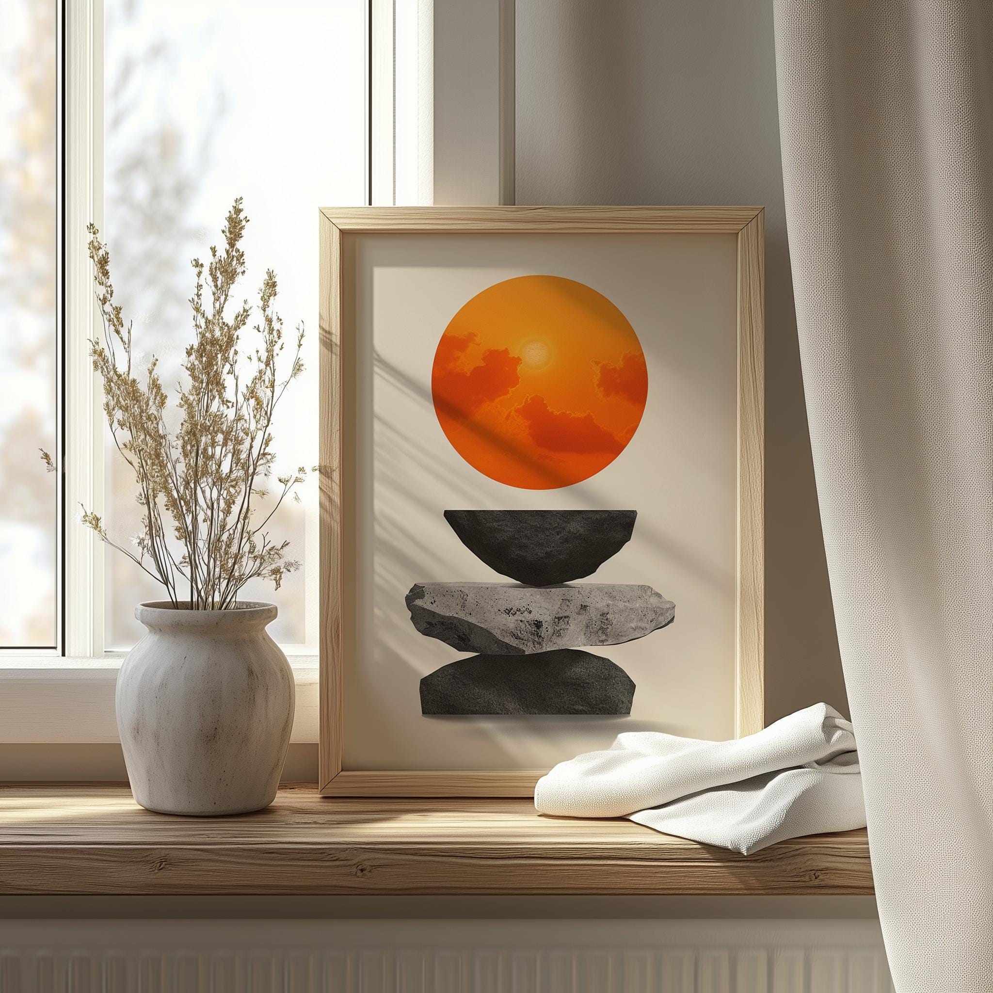 Zen Balance Sunset Fine Art Poster - Orange Sun and Stacked Stone & Radiant Sky - Image 8