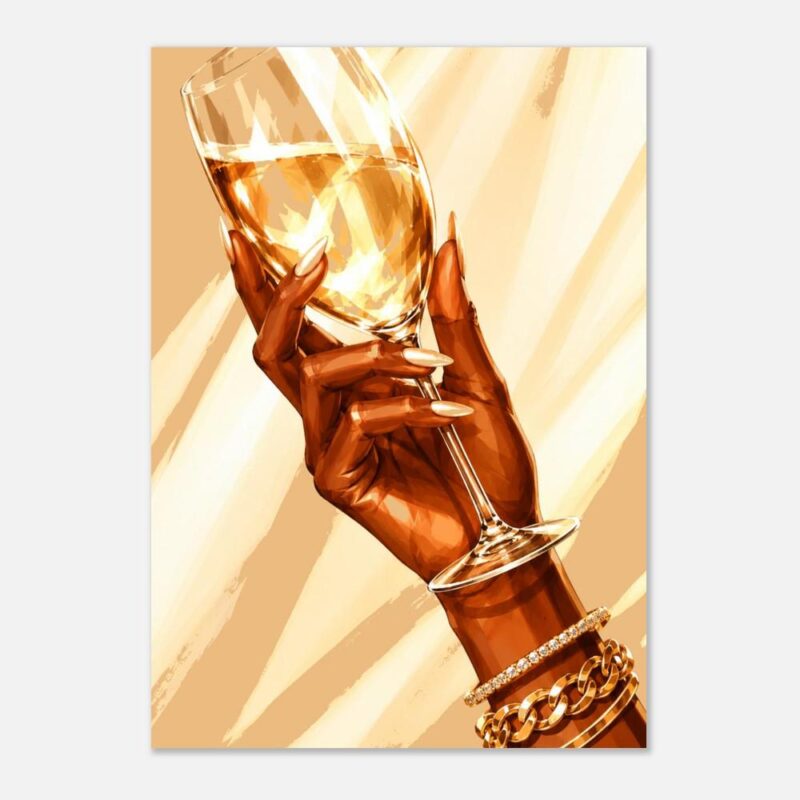 Golden Hour Toast Elegant Art Poster, Glamour Canvas Print, Large Luxury Wall Decor