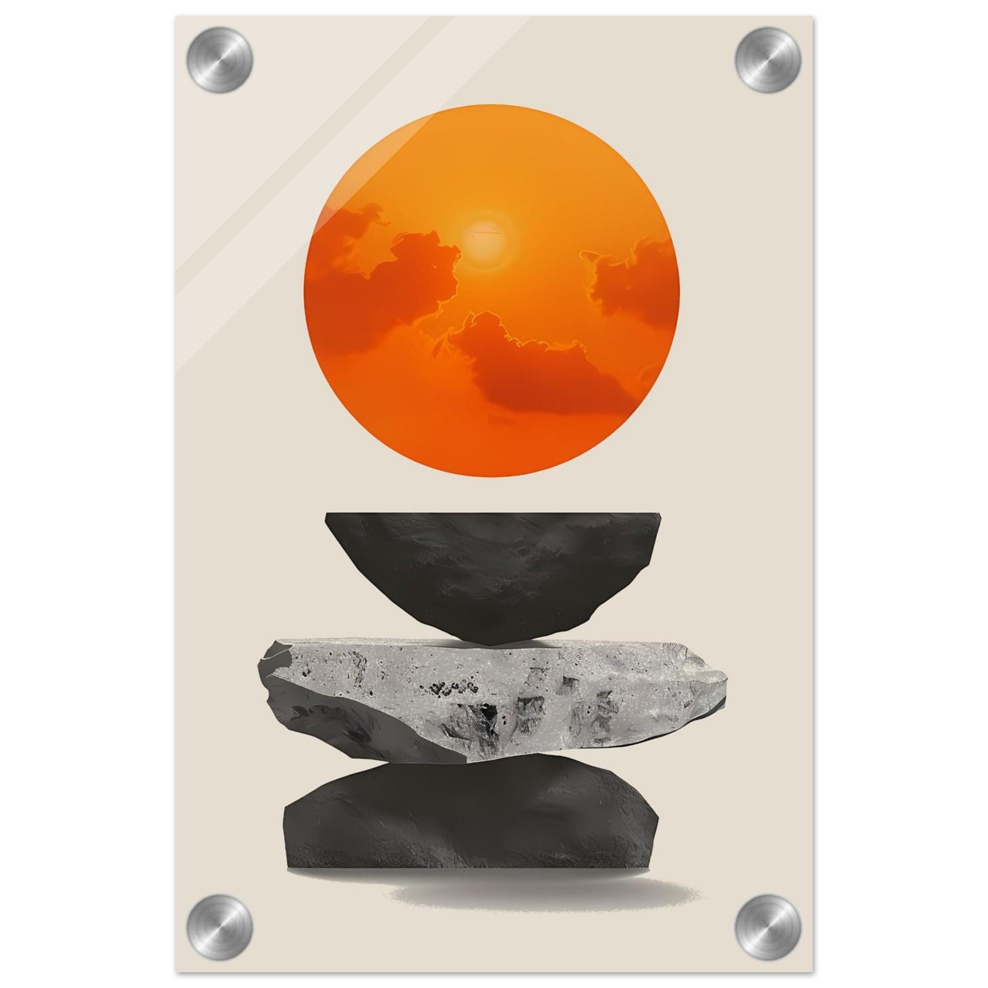 Zen Balance Sunset Fine Art Poster - Orange Sun and Stacked Stone & Radiant Sky - Image 3