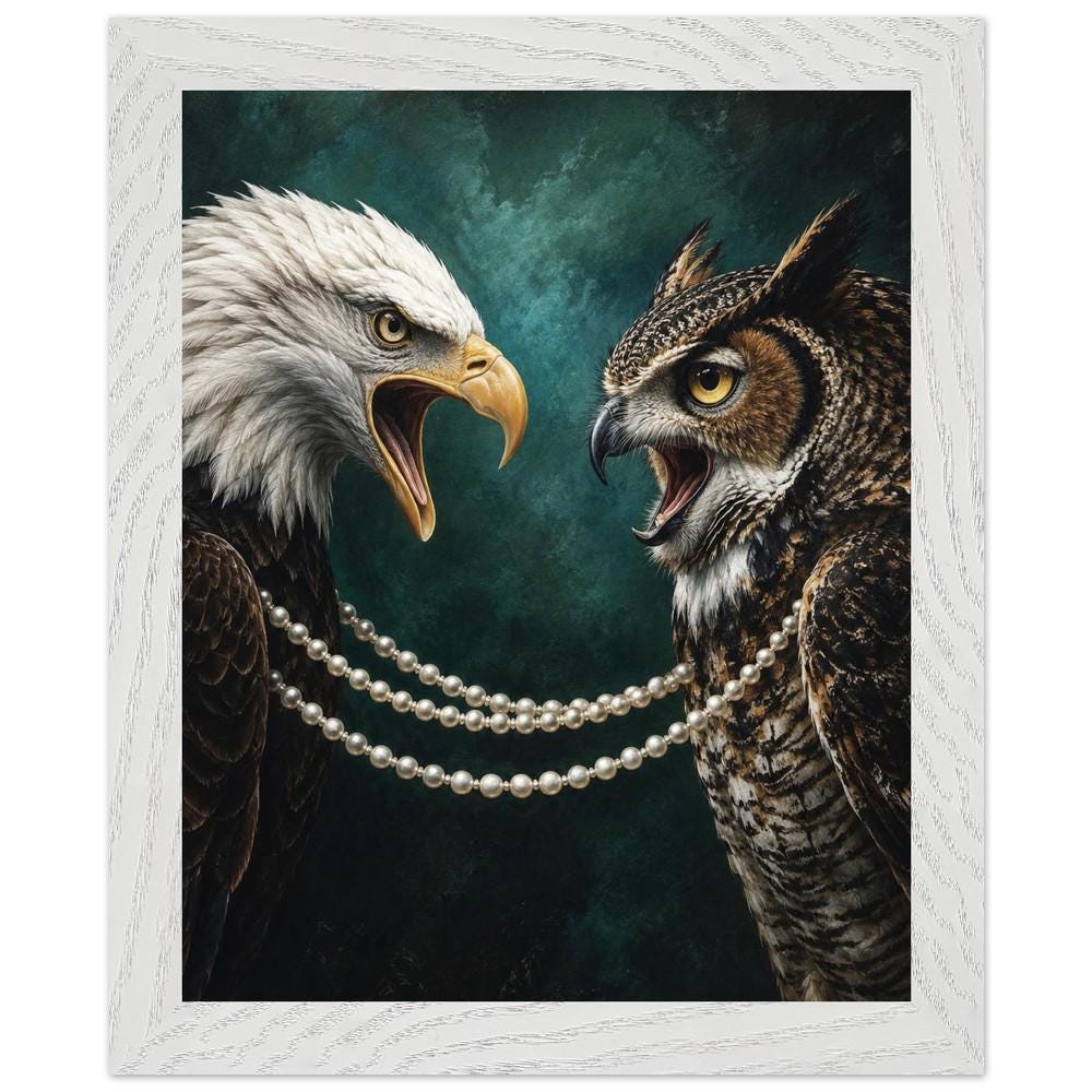 Eagle and Owl Wall Art, Dark Academia Wildlife Print - Image 4