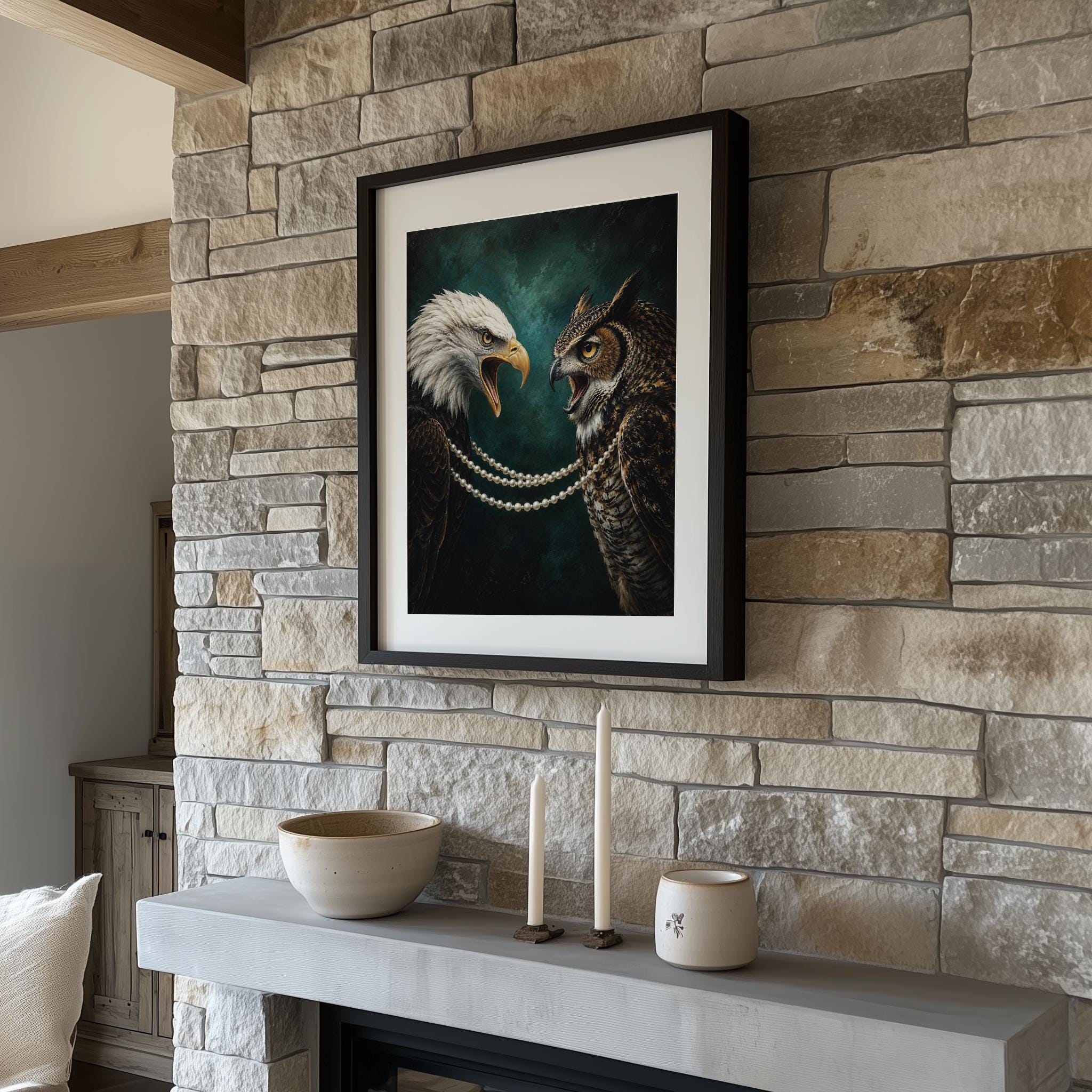 Eagle and Owl Wall Art, Dark Academia Wildlife Print - Image 7