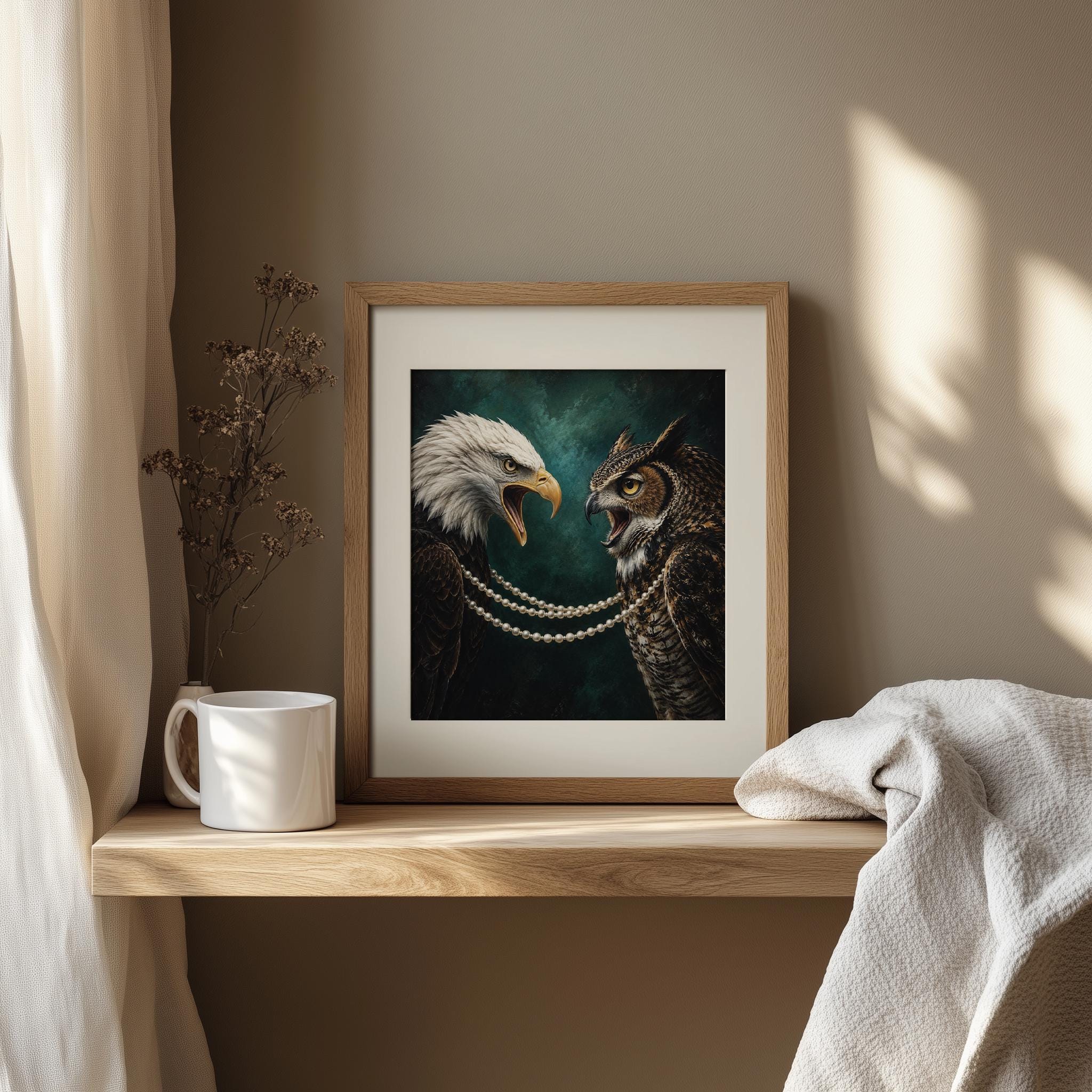 Eagle and Owl Wall Art, Dark Academia Wildlife Print - Image 8
