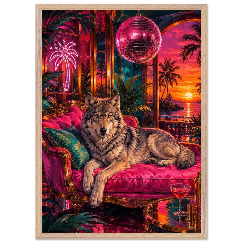 Neon Wolf Wall Art, Tropical Synthwave & Disco Ball and Bed - Image 4