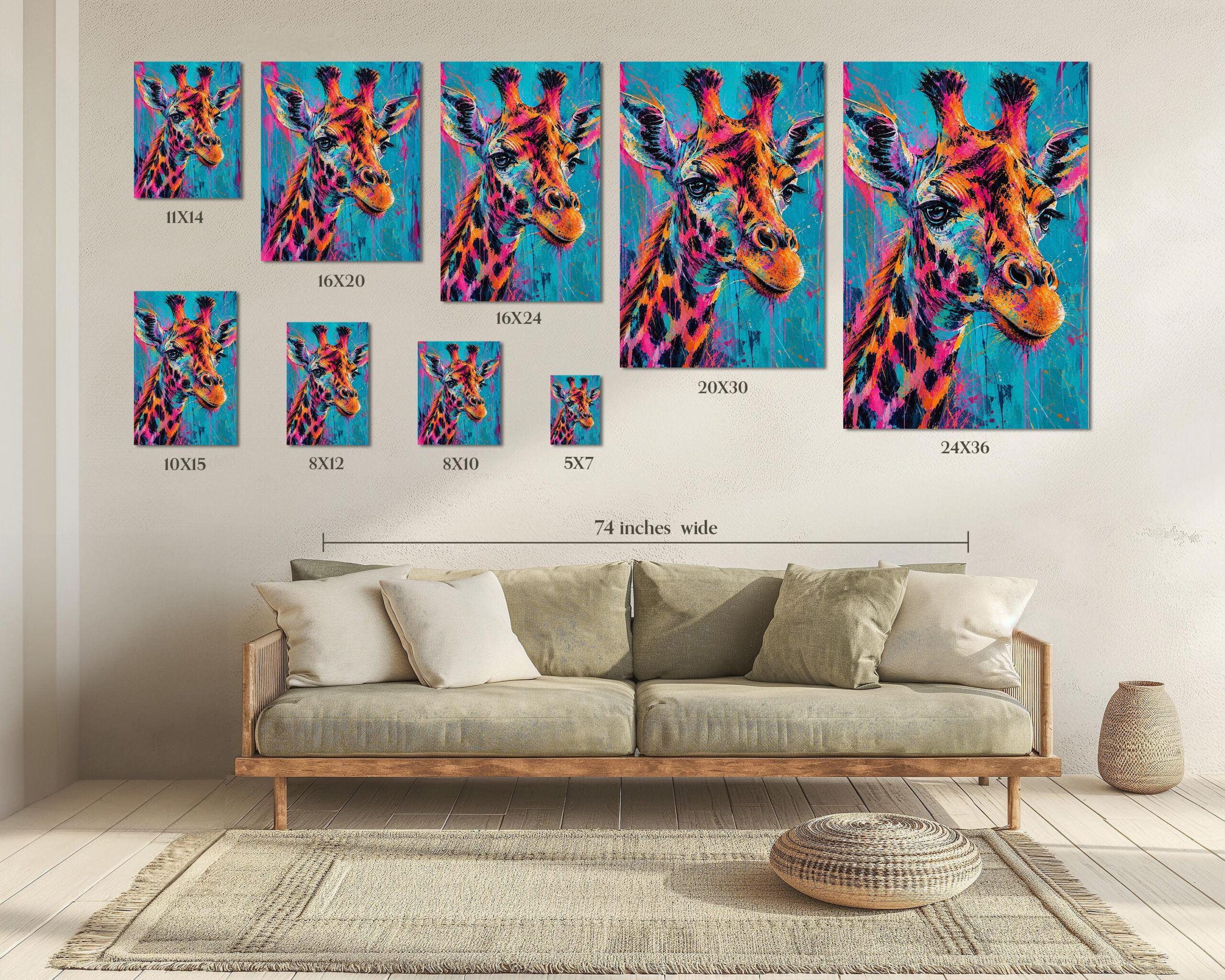 Vibrant Splatter Giraffe Framed Wall Art, Abstract Animal Print, Colorful Home Decor, Ready to Hang Pop Art Artwork, Modern Wall Art - Image 3