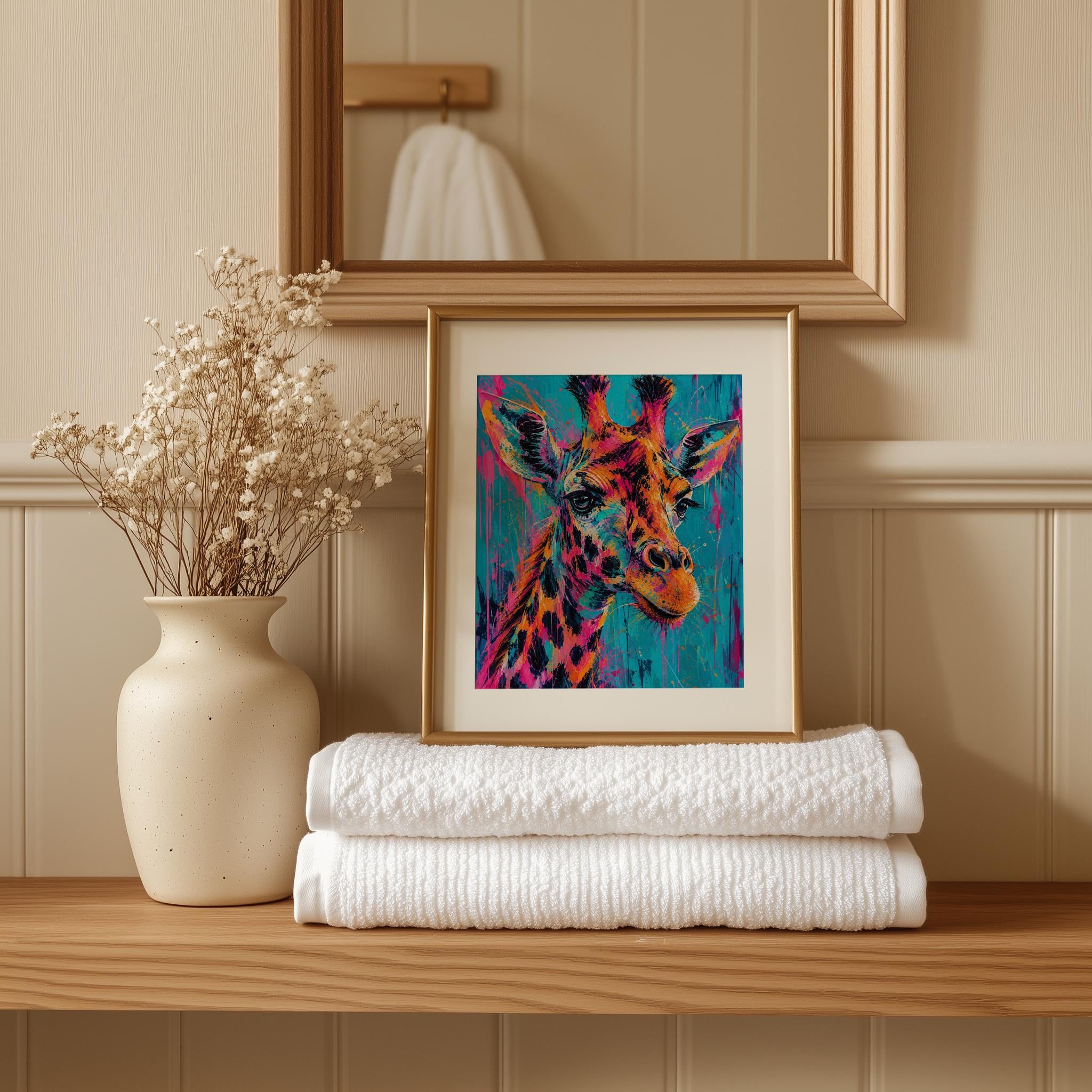 Vibrant Splatter Giraffe Framed Wall Art, Abstract Animal Print, Colorful Home Decor, Ready to Hang Pop Art Artwork, Modern Wall Art - Image 7