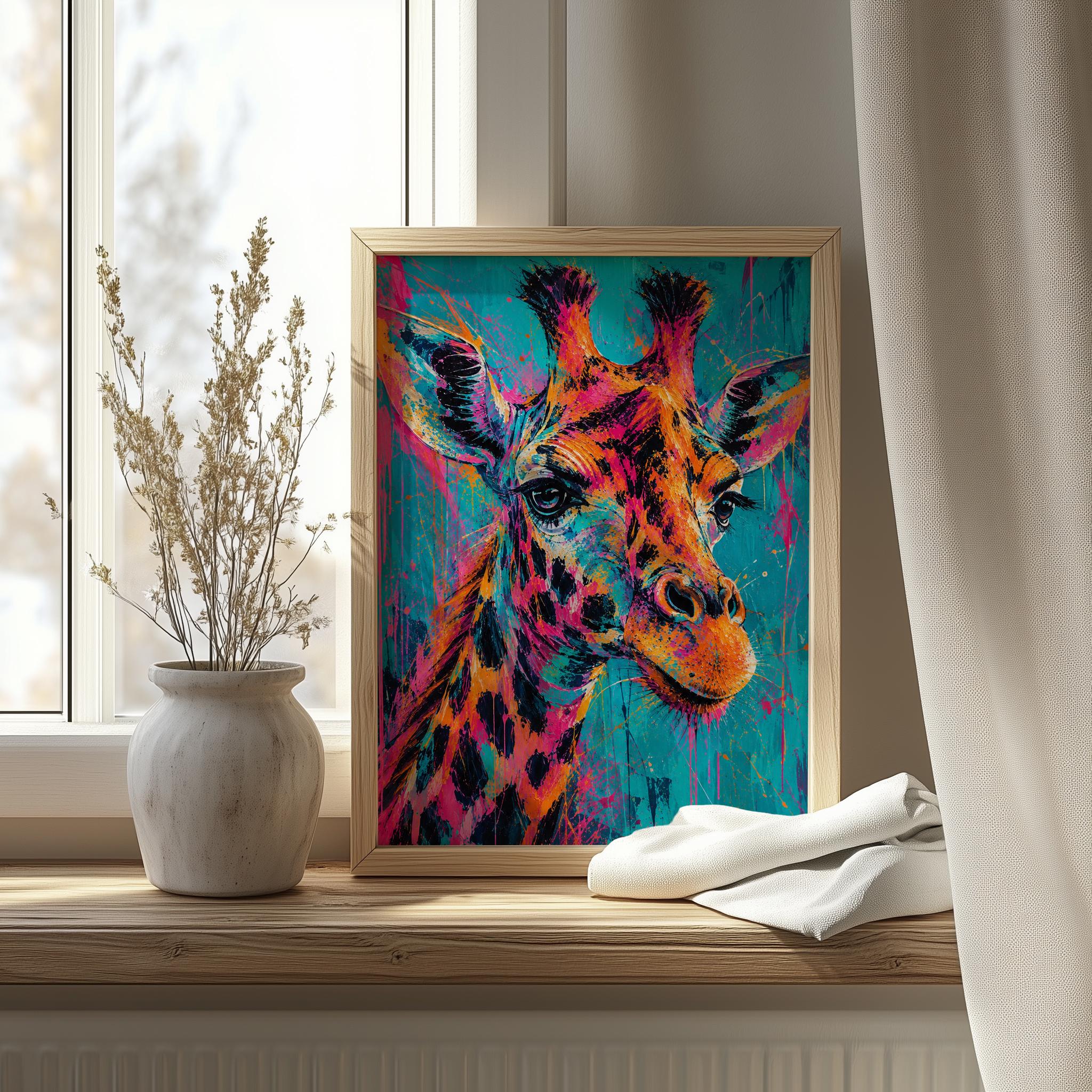 Vibrant Splatter Giraffe Framed Wall Art, Abstract Animal Print, Colorful Home Decor, Ready to Hang Pop Art Artwork, Modern Wall Art - Image 9