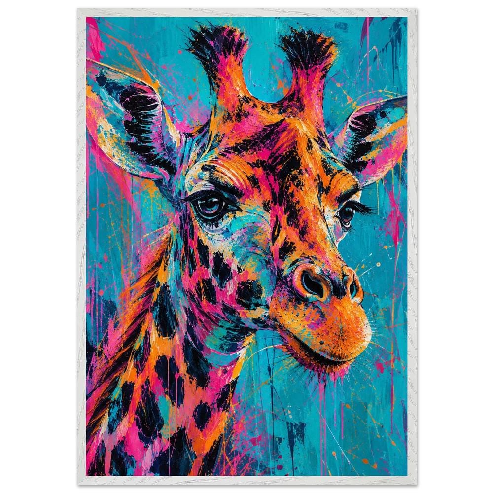 Vibrant Splatter Giraffe Framed Wall Art, Abstract Animal Print, Colorful Home Decor, Ready to Hang Pop Art Artwork, Modern Wall Art - Image 2