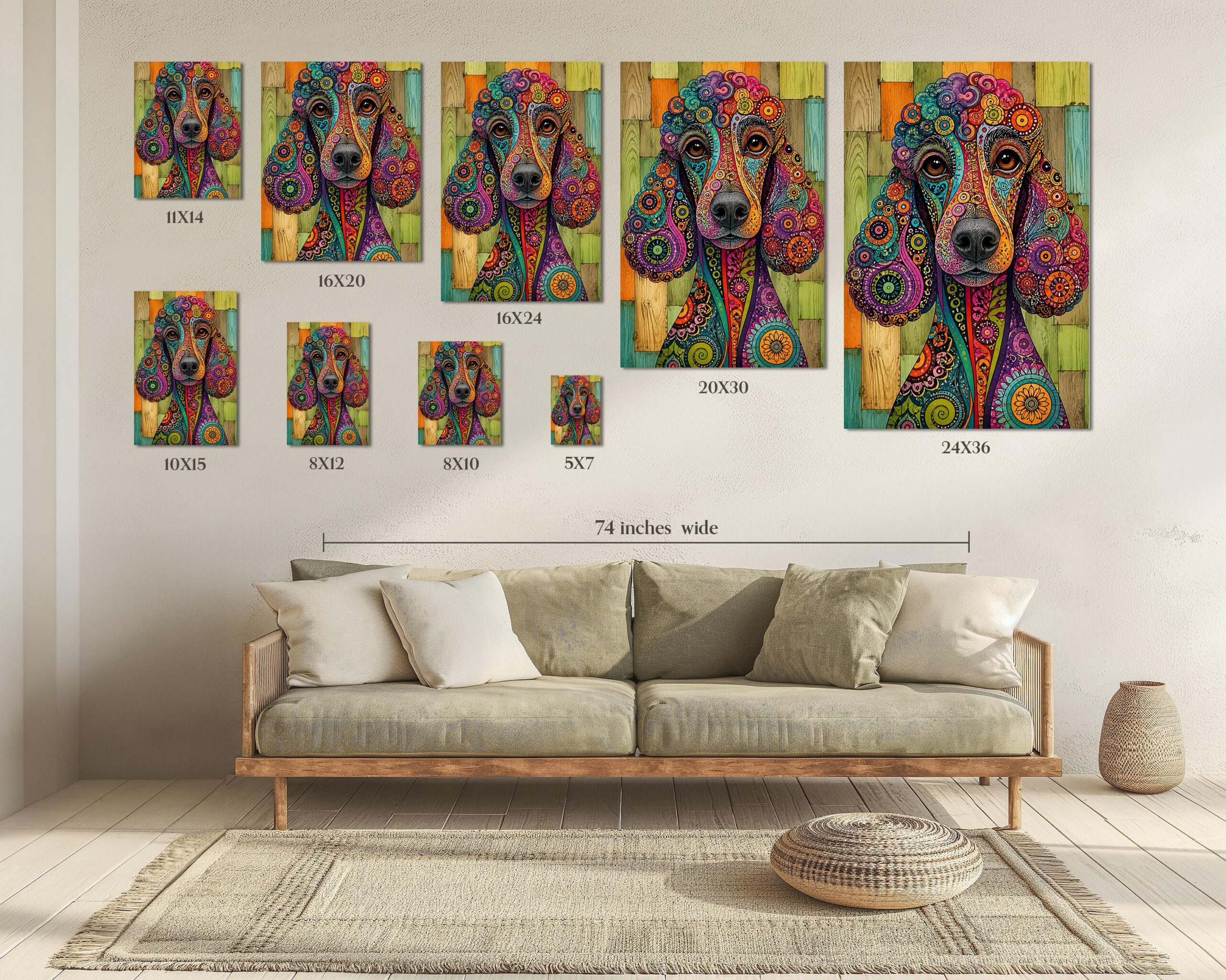 Poodle Wall Art, Colorful Boho Dog Print - Image 4