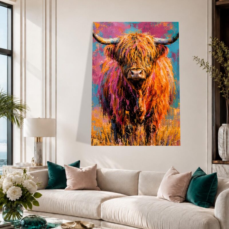Highland Cow Wall Art, Colorful Scottish Cow Print