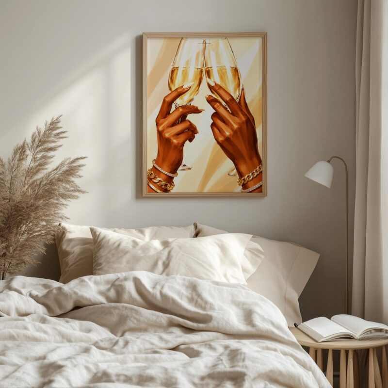 Champagne Toast Wall Art, Gold Celebration Print