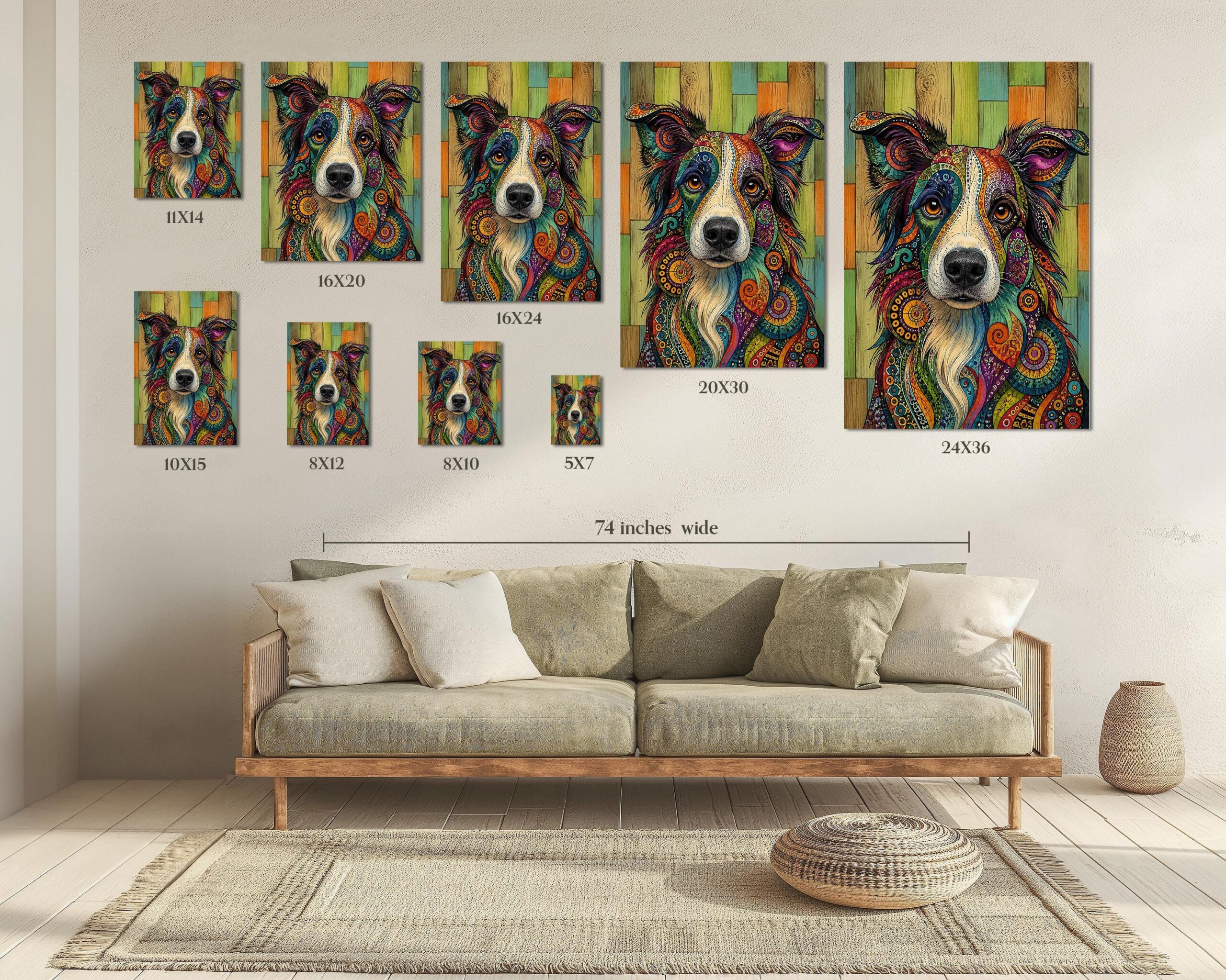 Vibrant Paisley Border Collie Framed Art, Psychedelic Dog Print, Colorful Bohemian Decor - Image 2