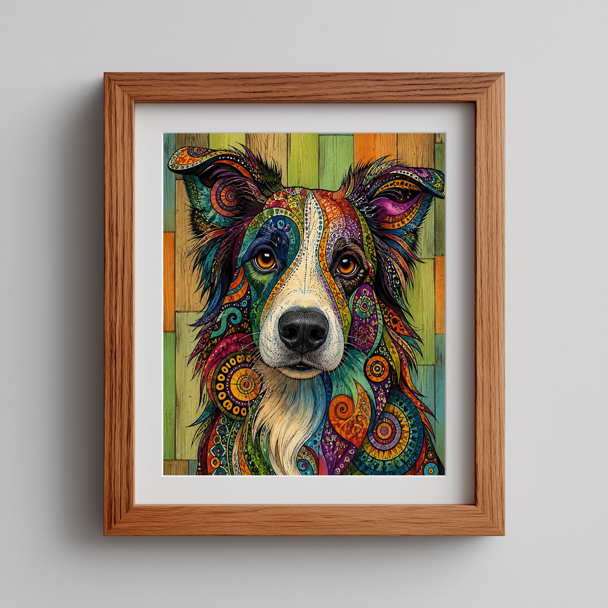 Vibrant Paisley Border Collie Framed Art, Psychedelic Dog Print, Colorful Bohemian Decor - Image 7
