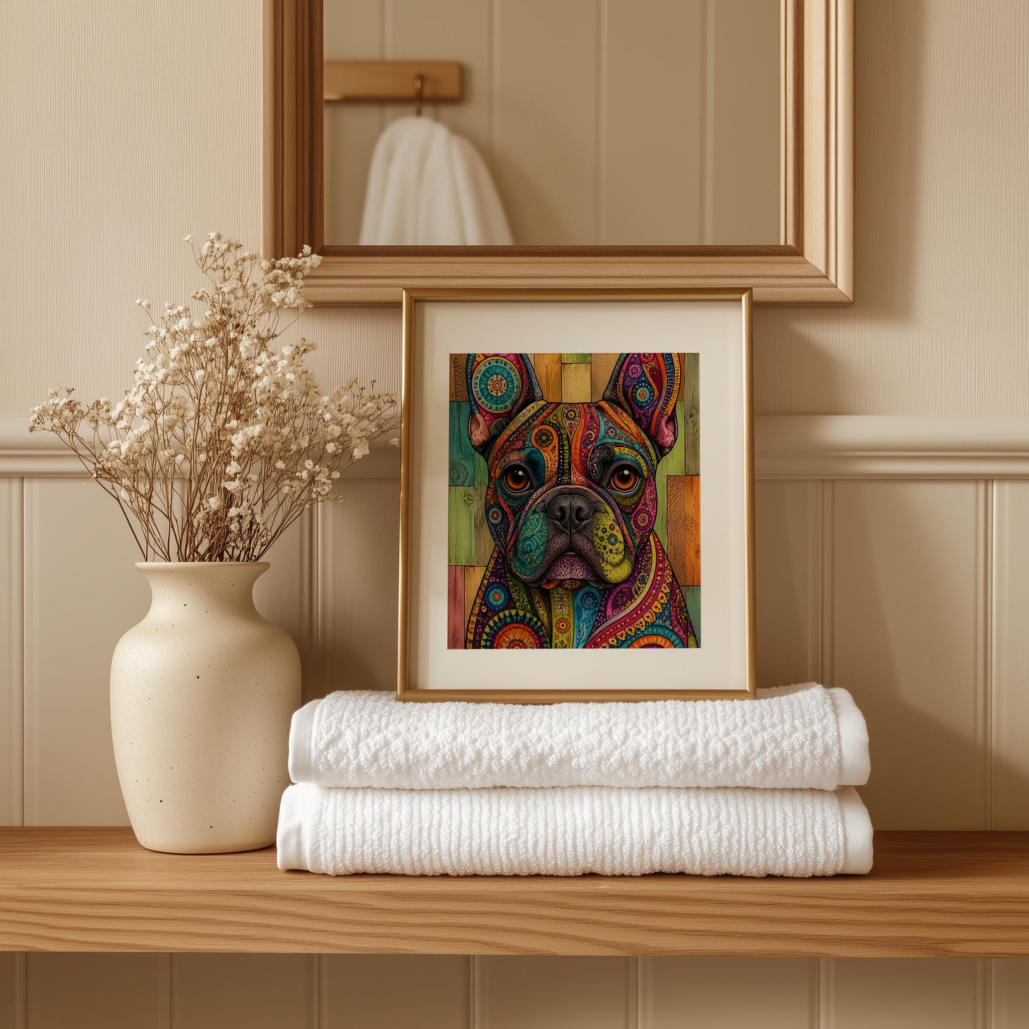 Vibrant Bohemian French Bulldog Framed Art, Psychedelic Dog Print, Eclectic Animal Decor - Image 10