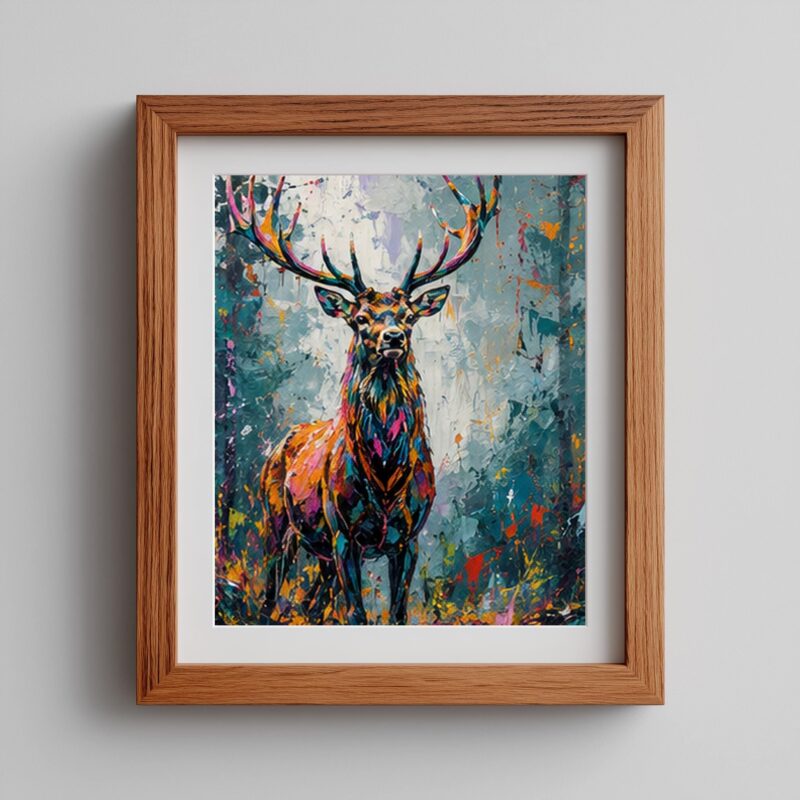 Abstract Splatter Stag Fine Art Poster - Vivid Watercolor Deer Print