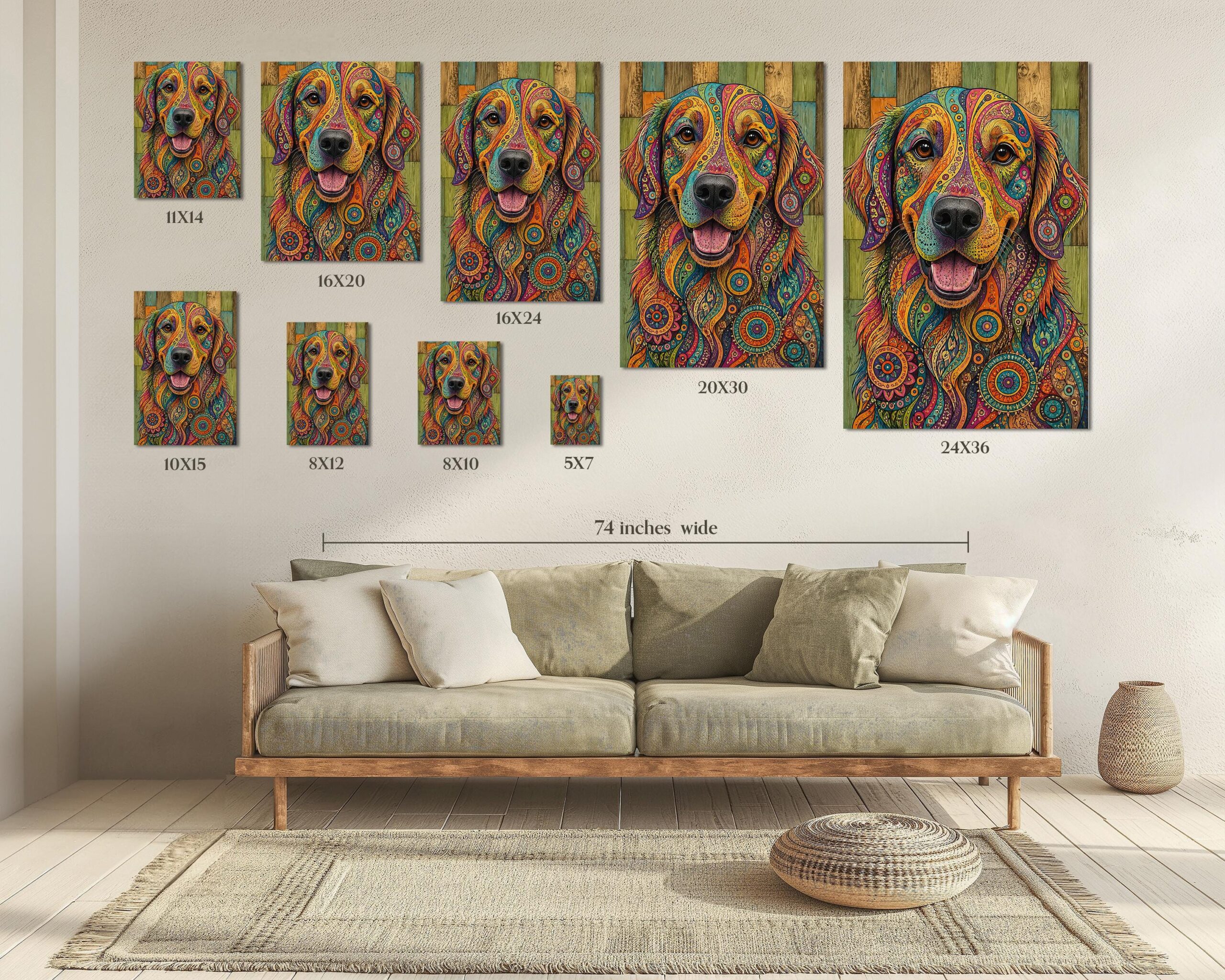 Mandala Golden Retriever Fine Art Poster - Vibrant Boho Dog Art - Image 3