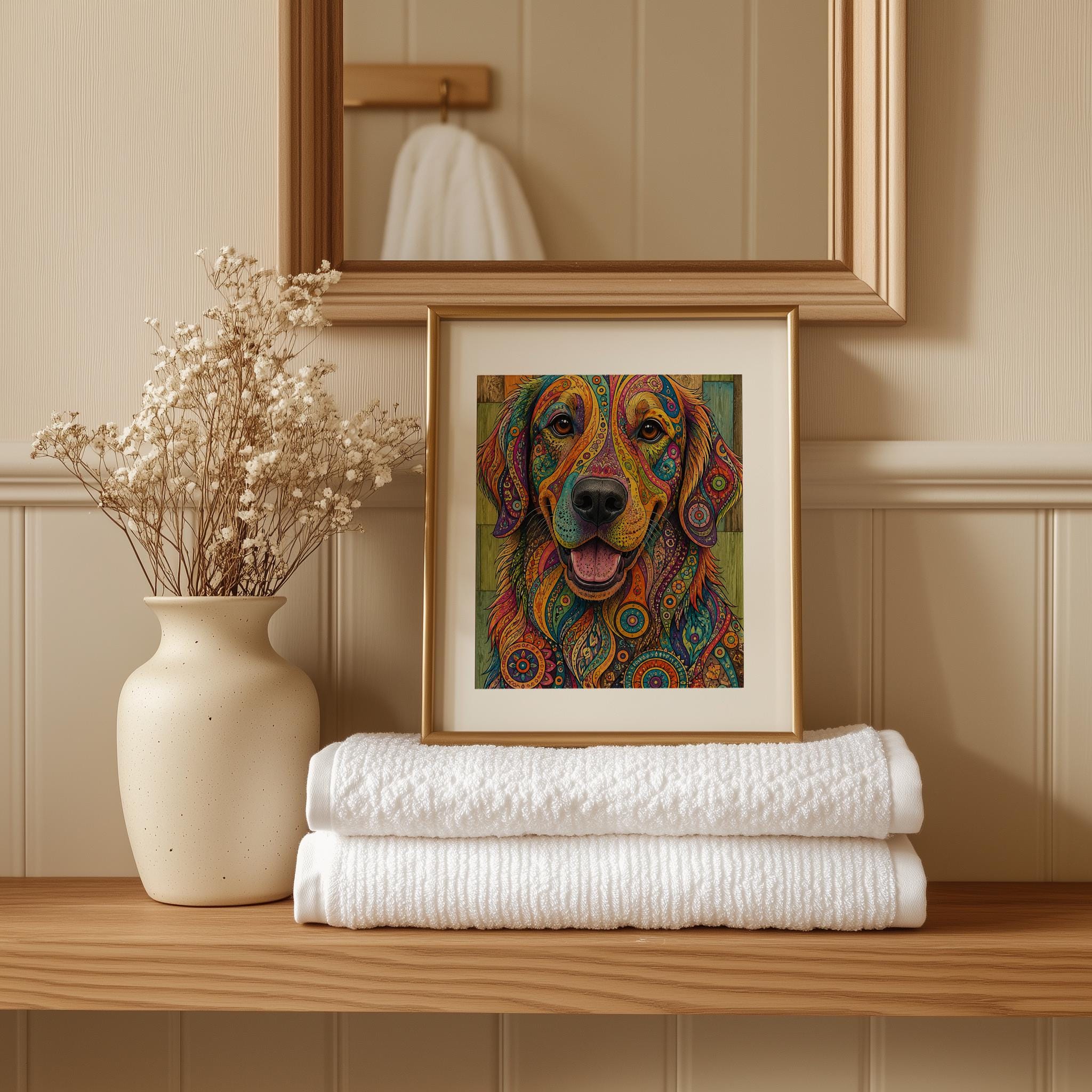Mandala Golden Retriever Fine Art Poster - Vibrant Boho Dog Art - Image 9