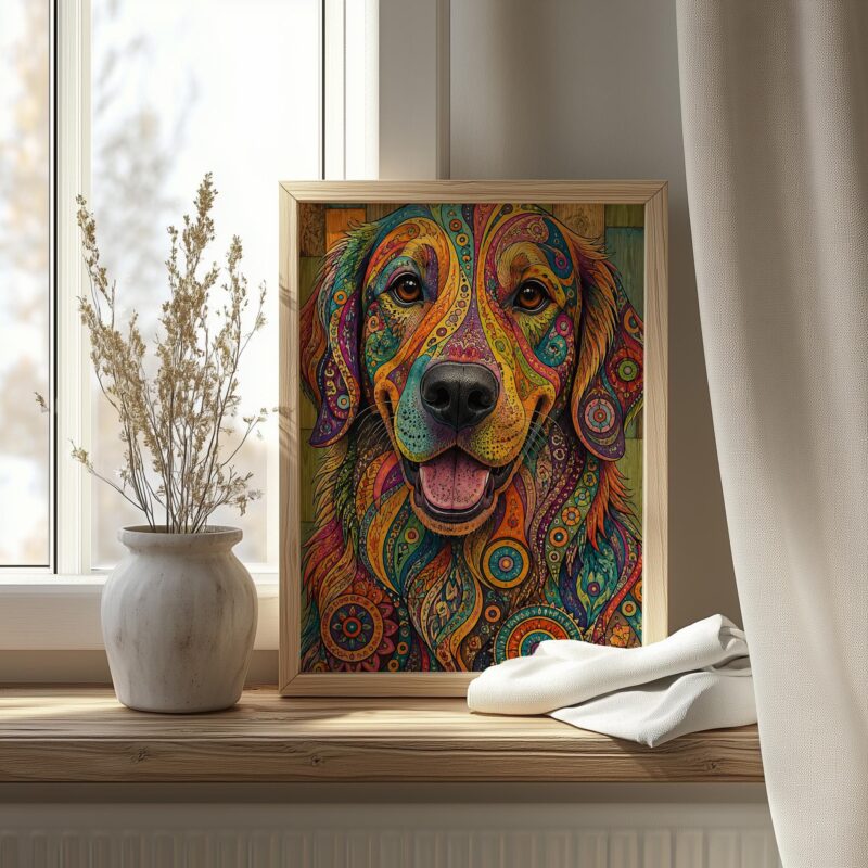 Mandala Golden Retriever Fine Art Poster - Vibrant Boho Dog Art