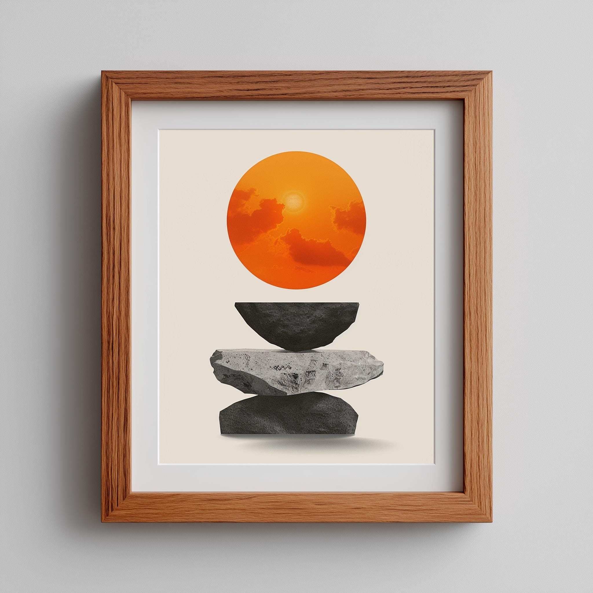 Zen Balance Sunset Fine Art Poster - Orange Sun and Stacked Stone & Radiant Sky - Image 4