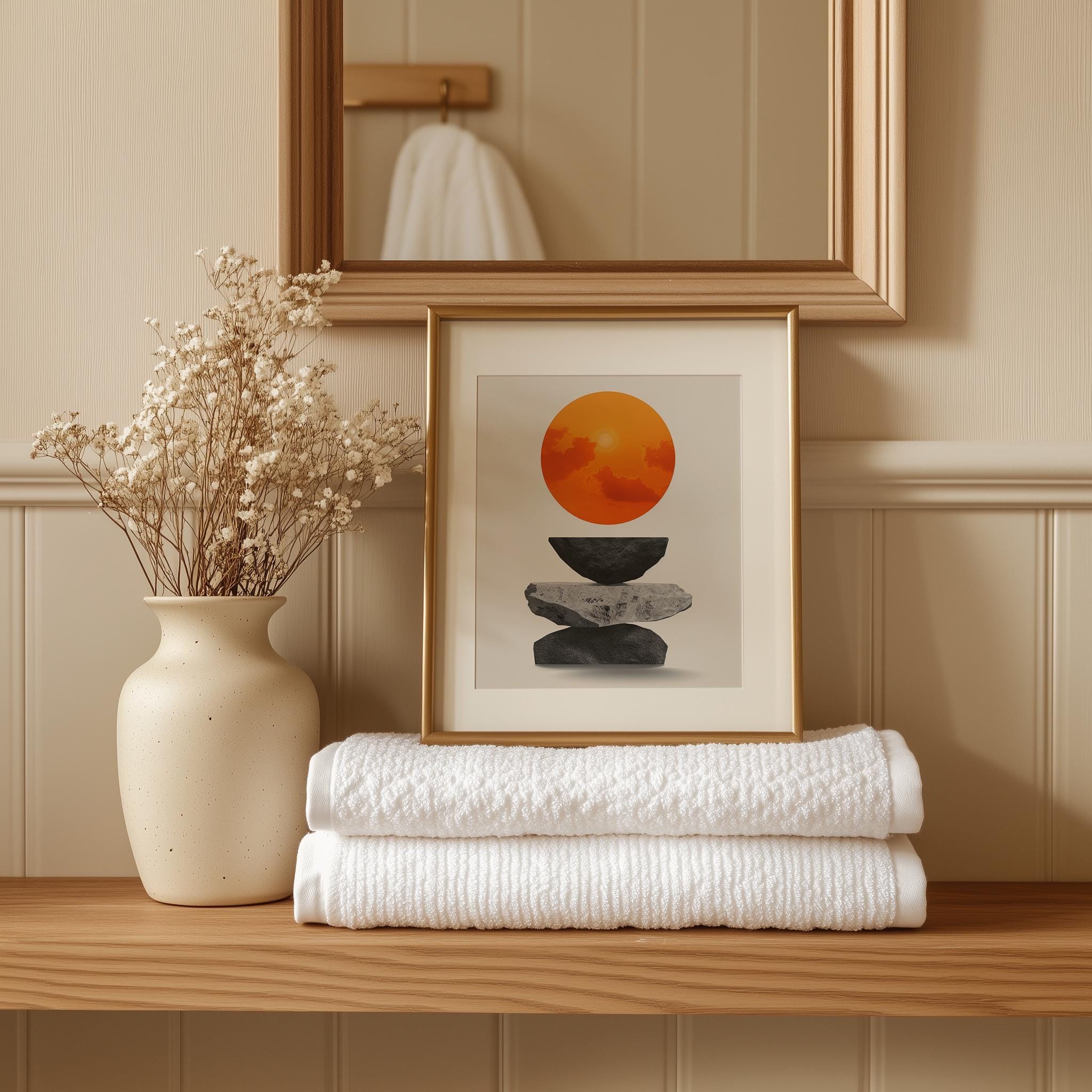 Zen Balance Sunset Fine Art Poster - Orange Sun and Stacked Stone & Radiant Sky - Image 6