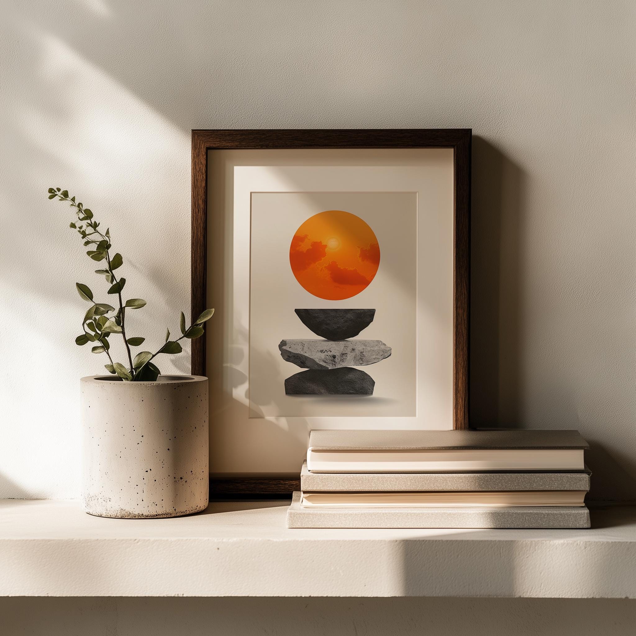 Zen Balance Sunset Fine Art Poster - Orange Sun and Stacked Stone & Radiant Sky - Image 9