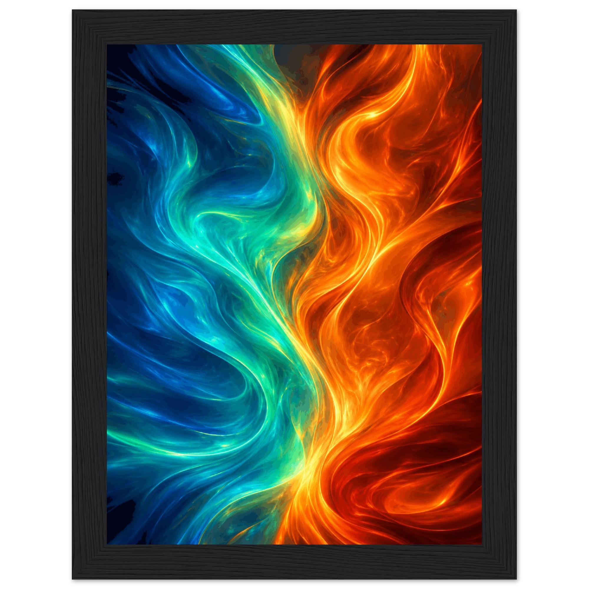 Abstract Flame Ice Swirl Poster, Blue Orange Wall Art, Large Dynamic Canvas Print - Image 3