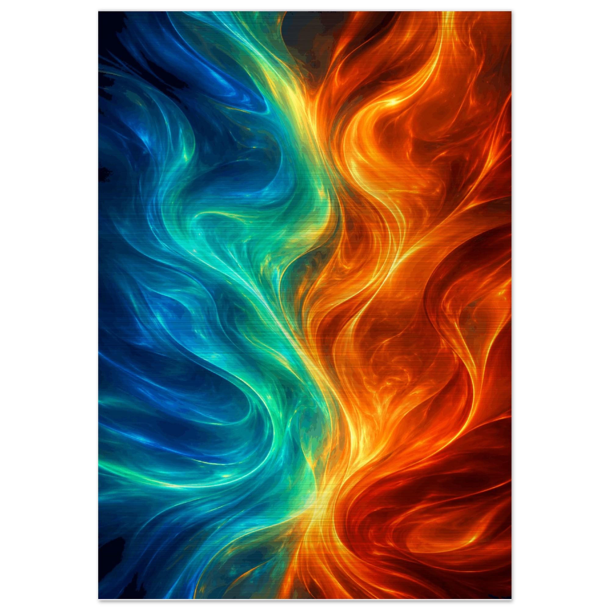 Abstract Flame Ice Swirl Poster, Blue Orange Wall Art, Large Dynamic Canvas Print - Image 10