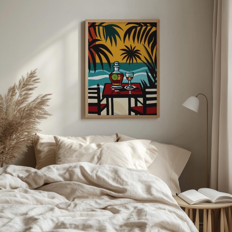 Tropical Sunset Cocktail Framed Wall Art – Retro-Inspired Beach Vibe for Your Home