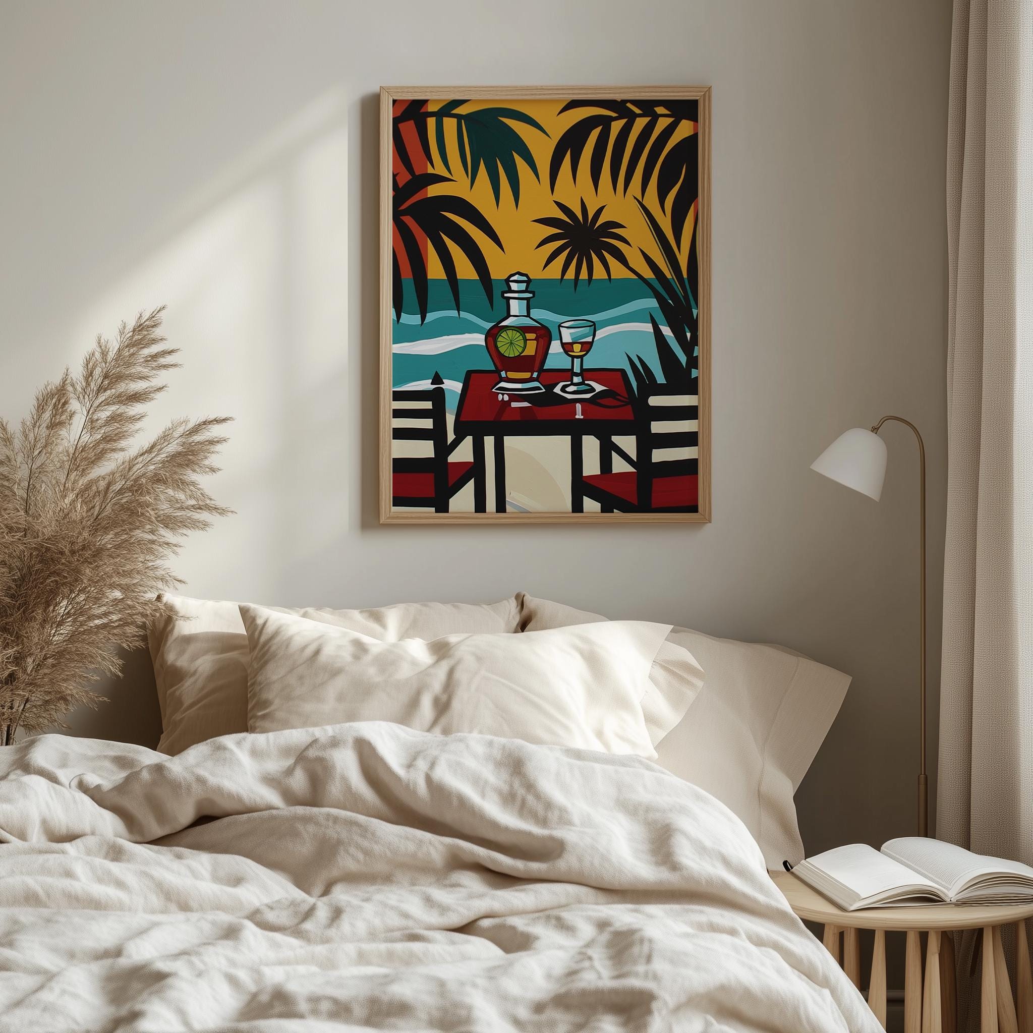 Tropical Sunset Cocktail Framed Wall Art – Retro-Inspired Beach Vibe for Your Home