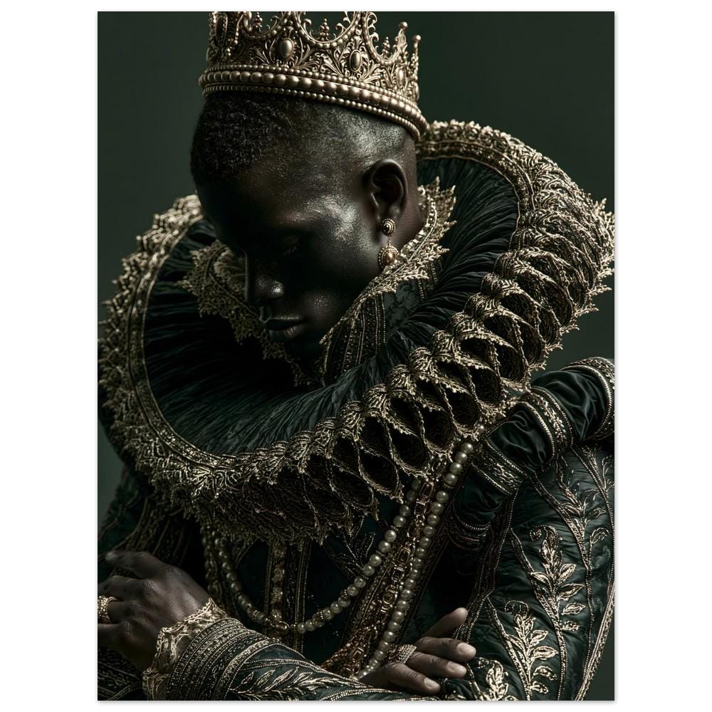 Regal Emerald Gold Portrait Art Poster – Dark Royal Renaissance Style Print - Image 2