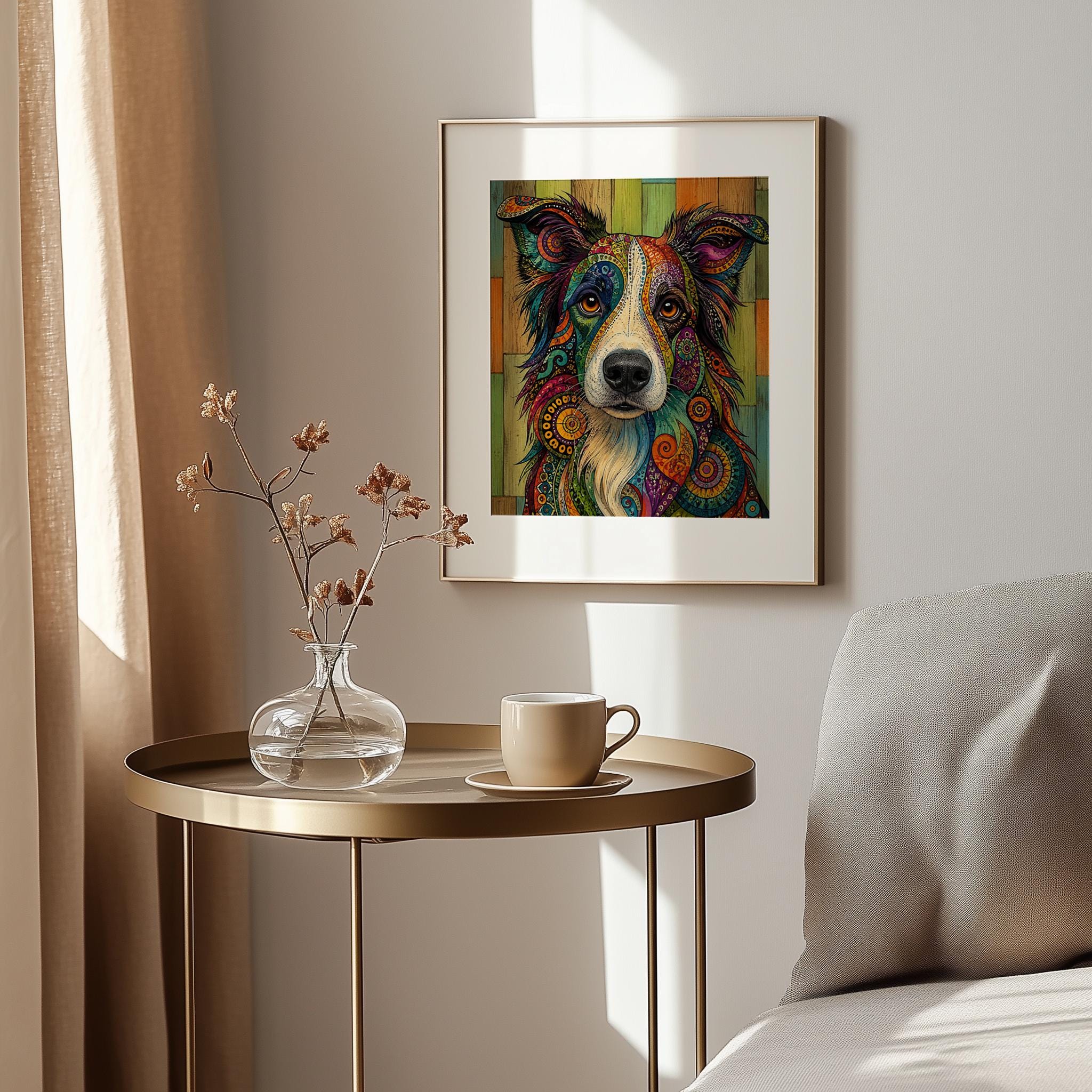 Vibrant Paisley Border Collie Framed Art, Psychedelic Dog Print, Colorful Bohemian Decor - Image 8