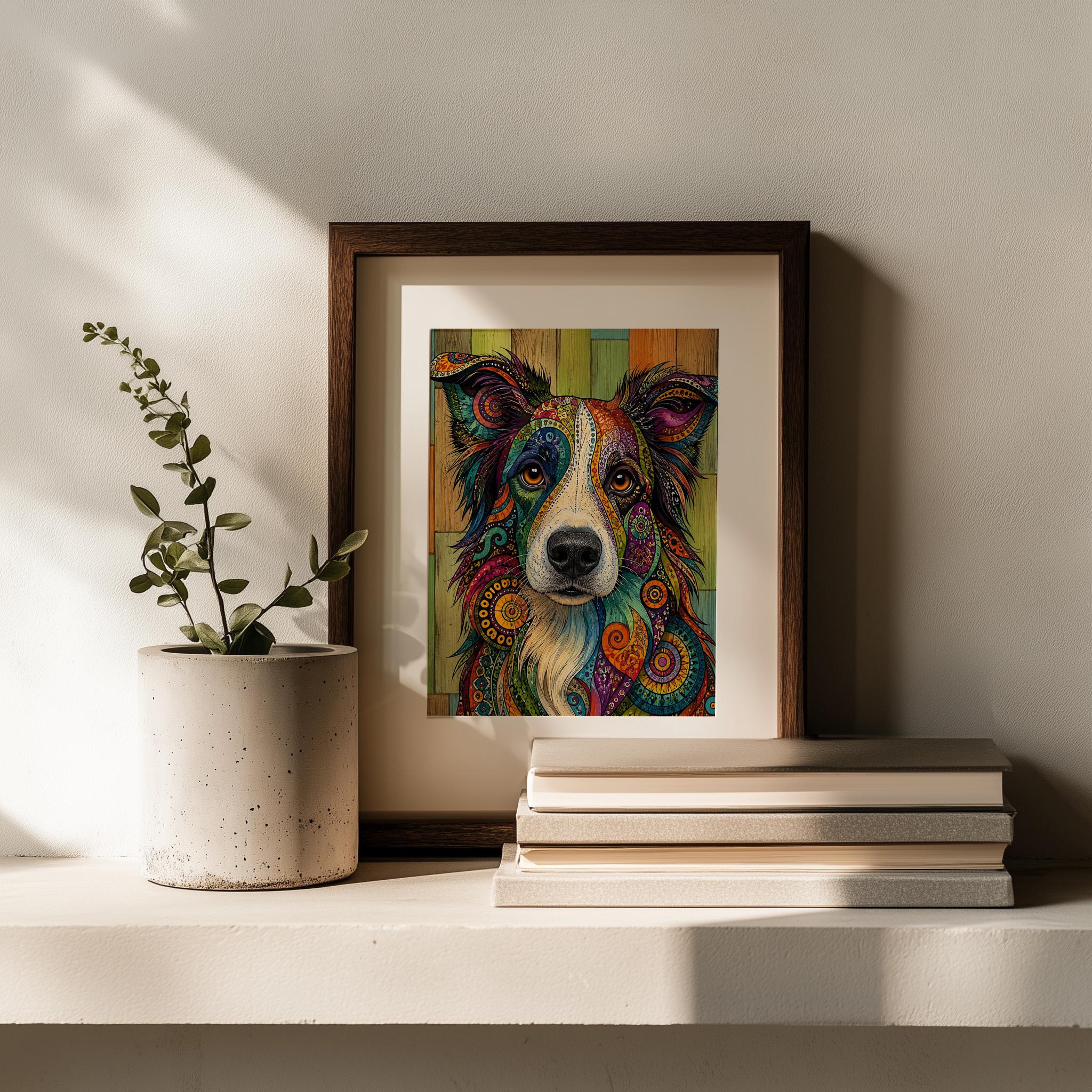 Vibrant Paisley Border Collie Framed Art, Psychedelic Dog Print, Colorful Bohemian Decor - Image 9