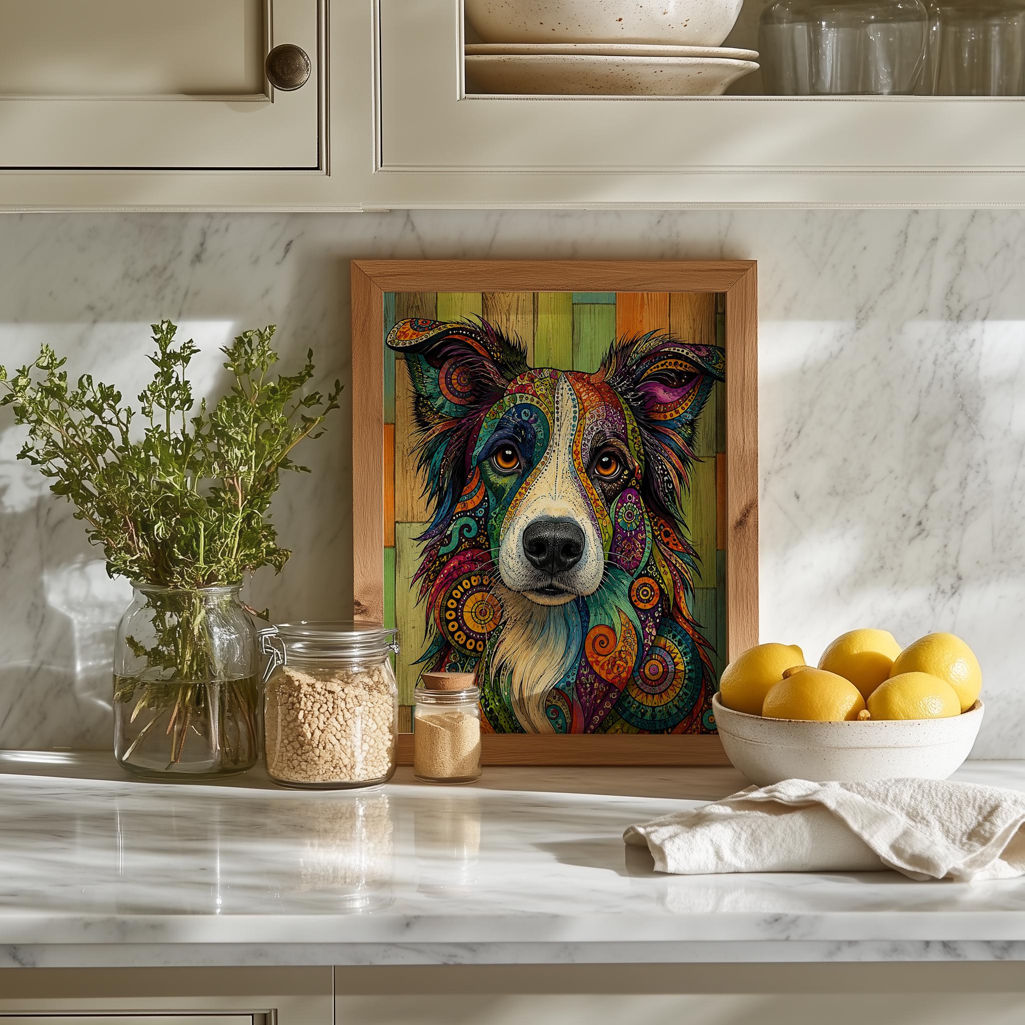 Vibrant Paisley Border Collie Framed Art, Psychedelic Dog Print, Colorful Bohemian Decor - Image 10