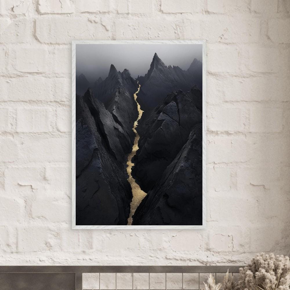 Dark Mountain Wall Art, Gold River Landscape Print for Modern Interiors - Image 4