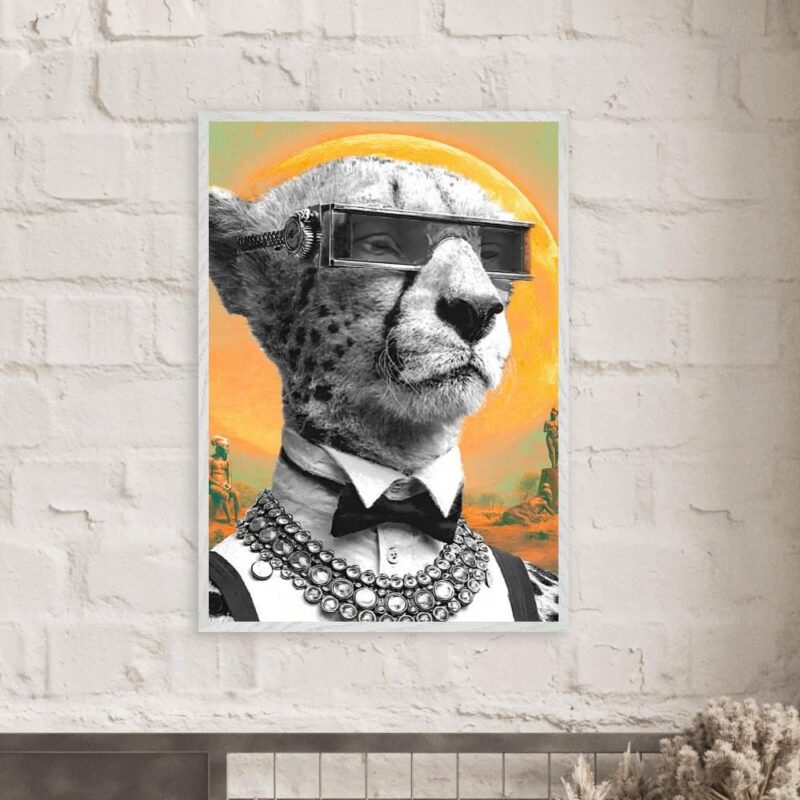 Steampunk Cheetah Wall Art, Eclectic Safari Portrait for Modern Interiors