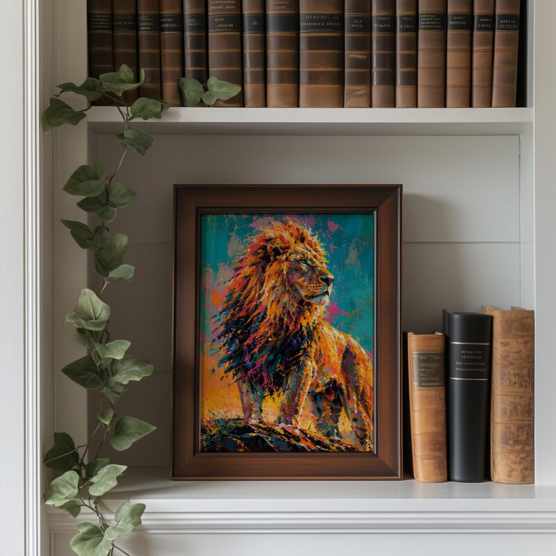Colourful Lion Wall Art, Abstract Wildlife Print for Modern Interiors